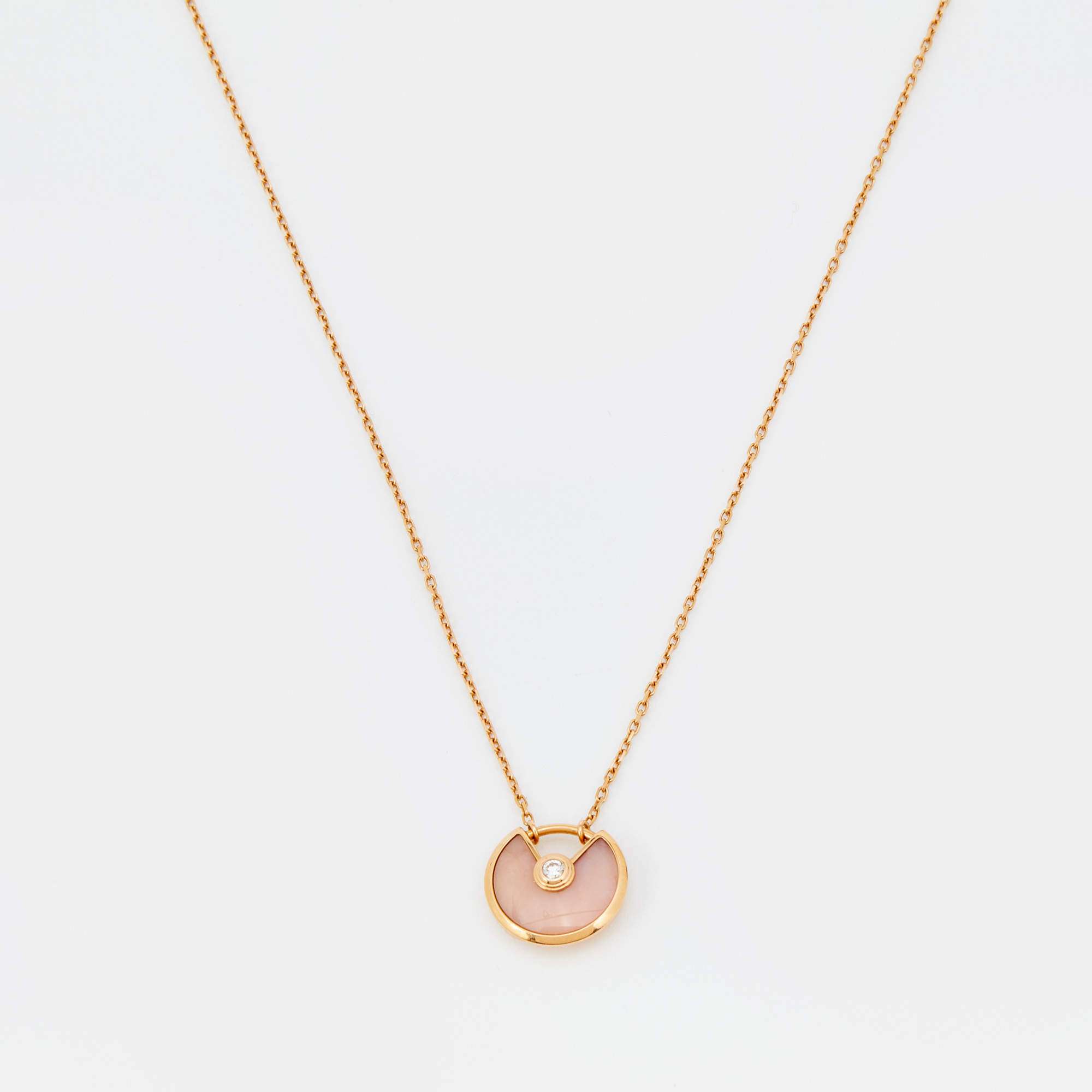 Pre Owned Cartier Amulette De Cartier Pink Opal Diamond 18k Rose Gold XS Model Necklace 