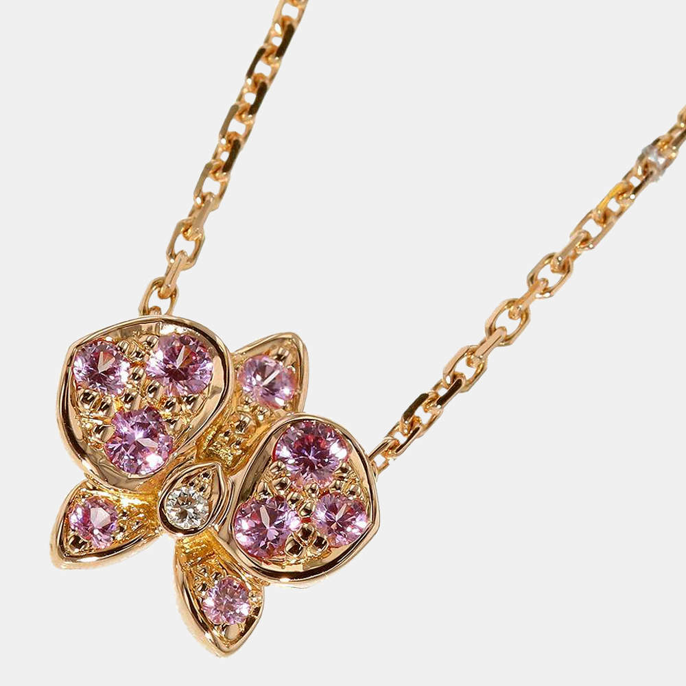 مملوكة مسبقًا Cartier 18K Rose Gold 0.0054 ctw per piece Diamond and Sapphire Caresse d'Orchidées Par Necklace