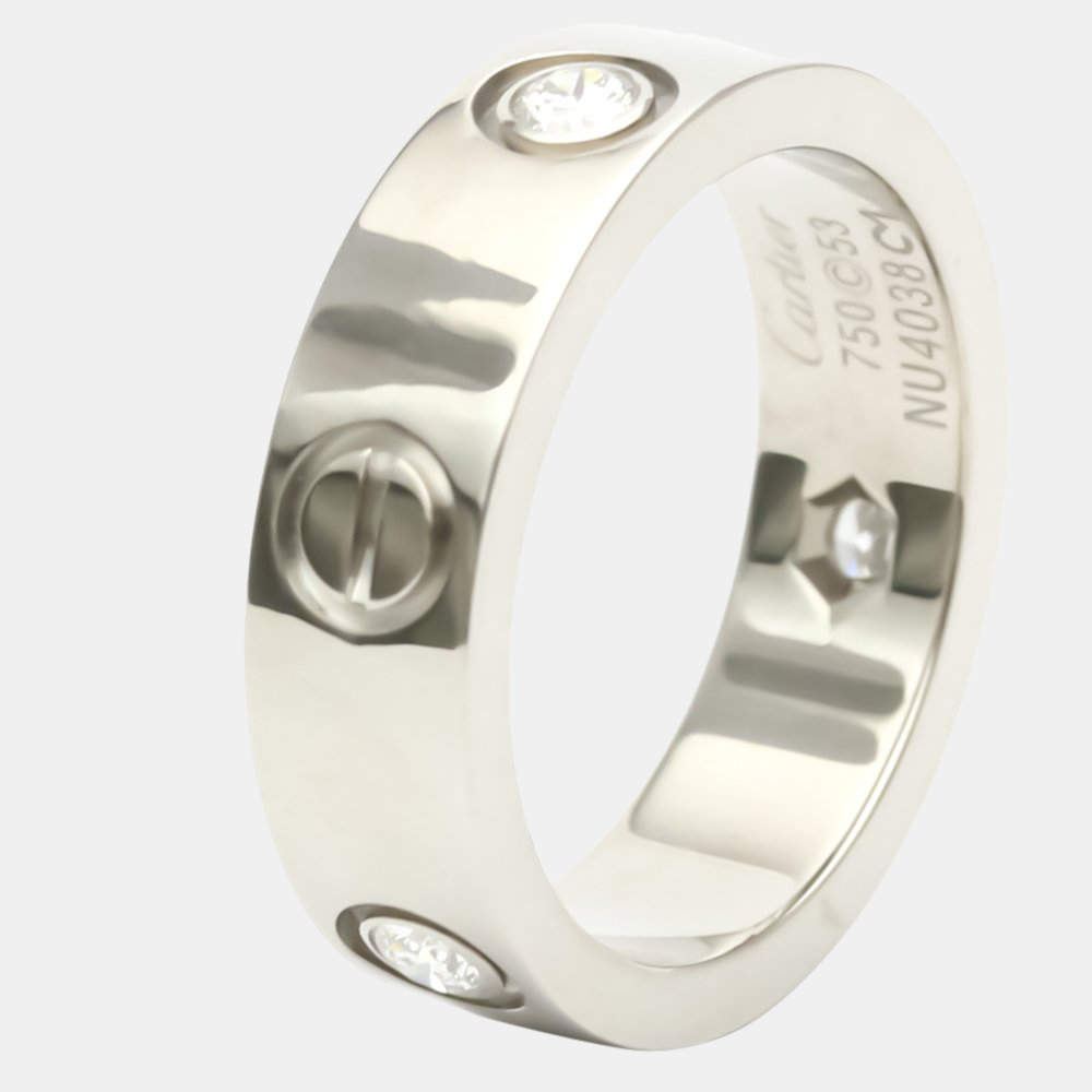 مملوكة مسبقًا Cartier Love 18K White Gold Diamond Ring EU 53