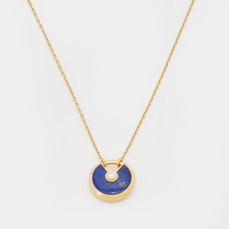 مملوكة مسبقًا Cartier Amulette De Cartier Lapis Lazuli Diamond 18k Yellow Gold Small Model Necklace