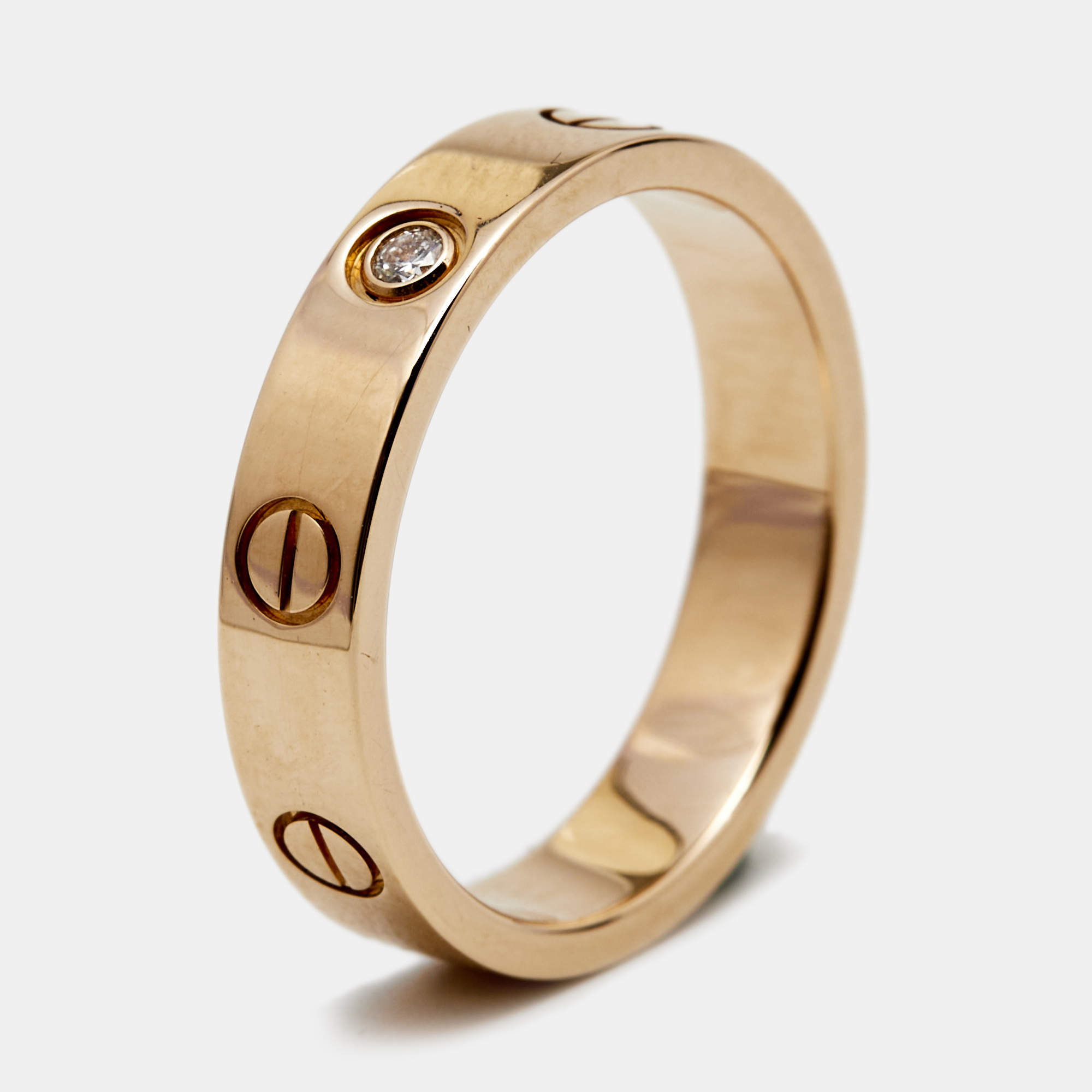 Pre Owned Cartier Love Diamond 18k Rose Gold Band Ring Size 52