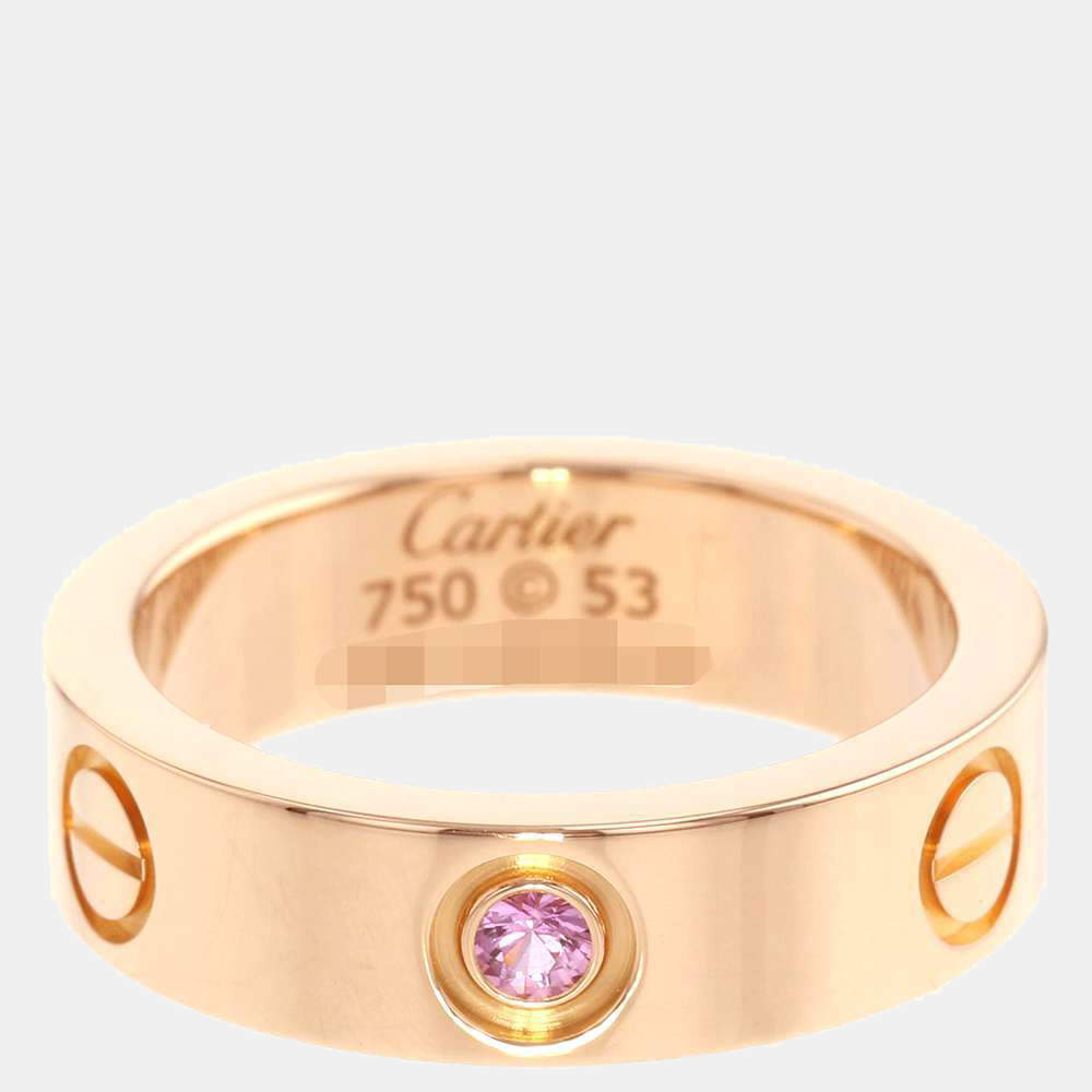 Pre Owned Cartier Love 18K Rose Gold Sapphire Diamond Ring EU 53