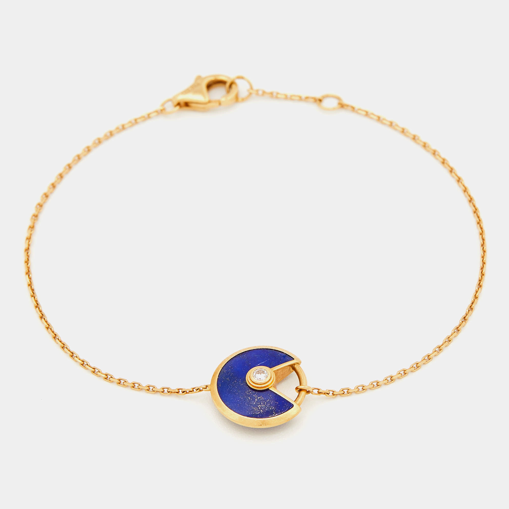 Pre Owned Cartier Amulette De Cartier Lapis Lazuli Diamond 18k Yellow Gold Bracelet