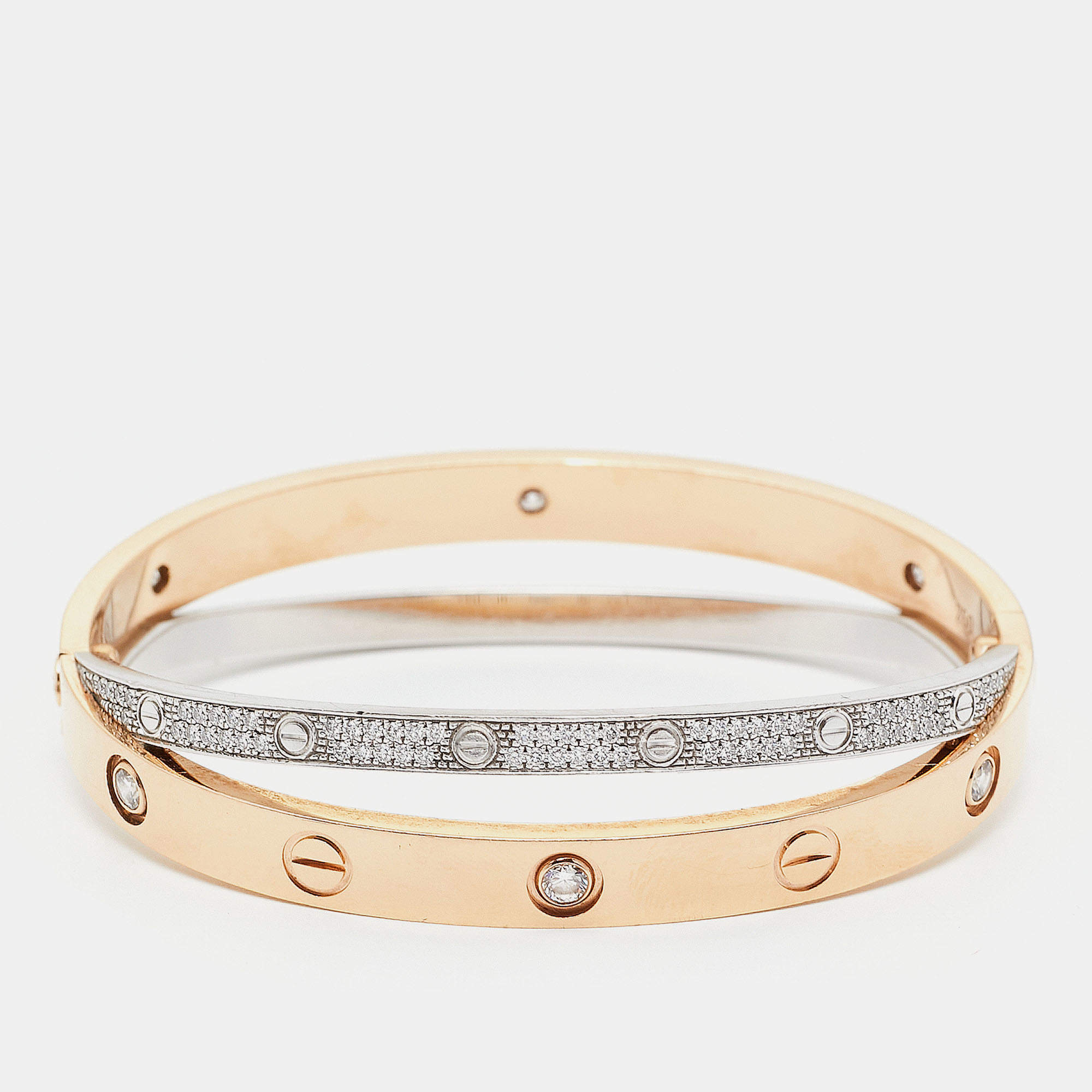 Pre Owned سوار كارتييه لوف ذهب ثنائي اللون عيار 18 ألماس مرصع مقاس 16