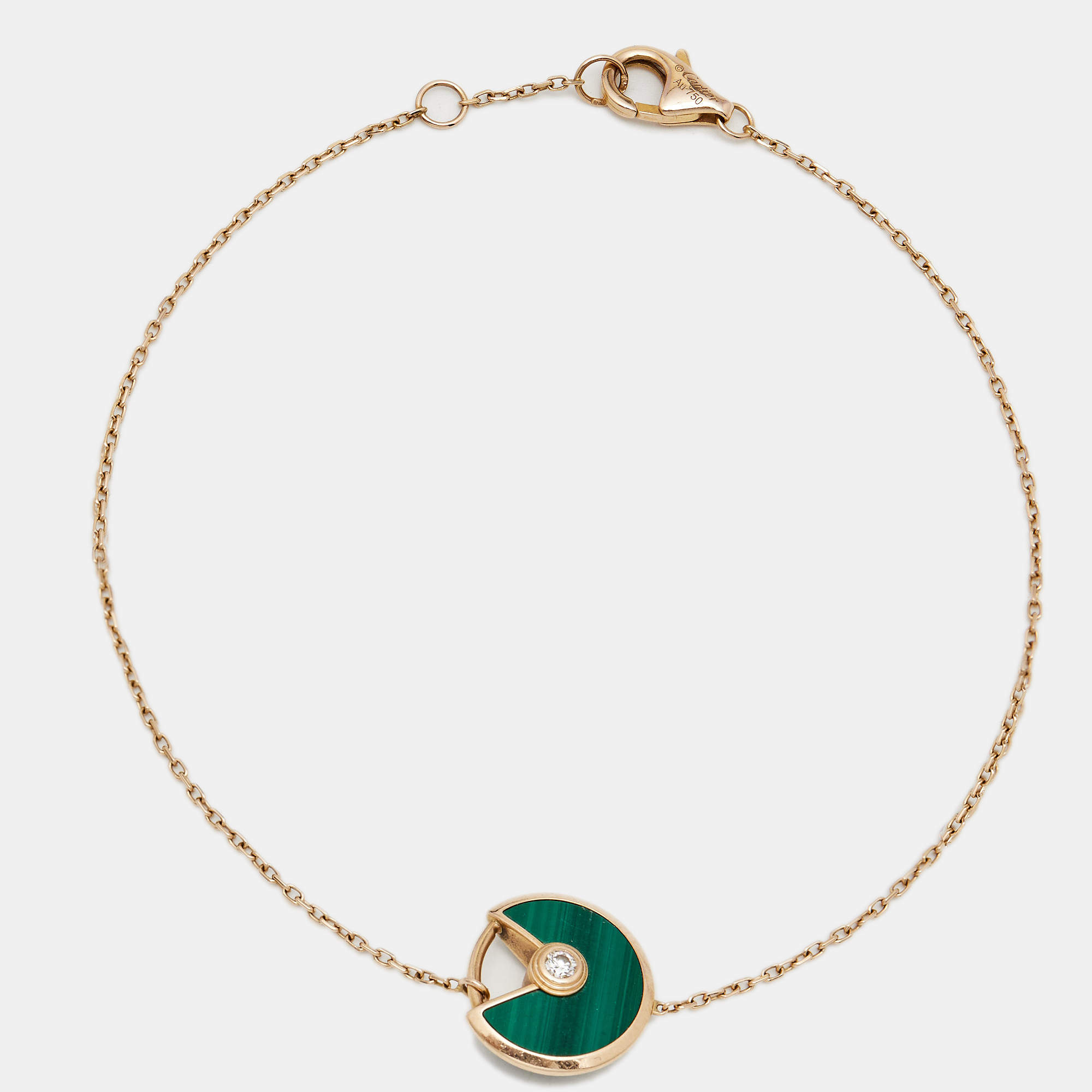 Pre Owned Cartier Amulette De Cartier Malachite Diamond 18k Rose Gold XS Model Bracelet