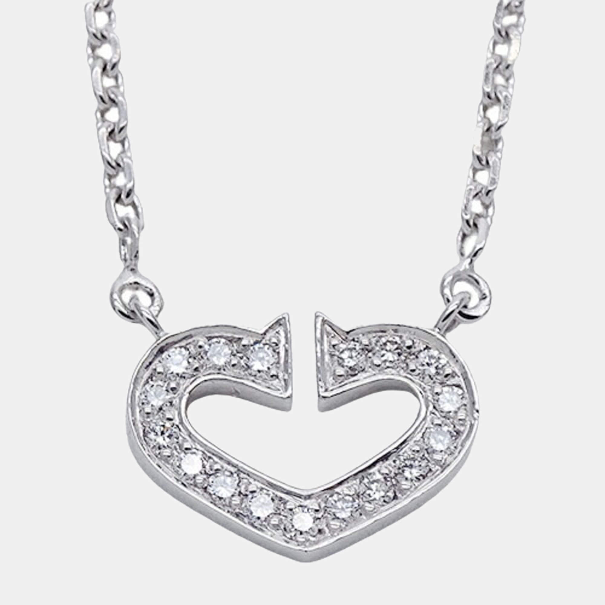 Pre Owned Cartier Heart C 18K White Gold Diamond Necklace