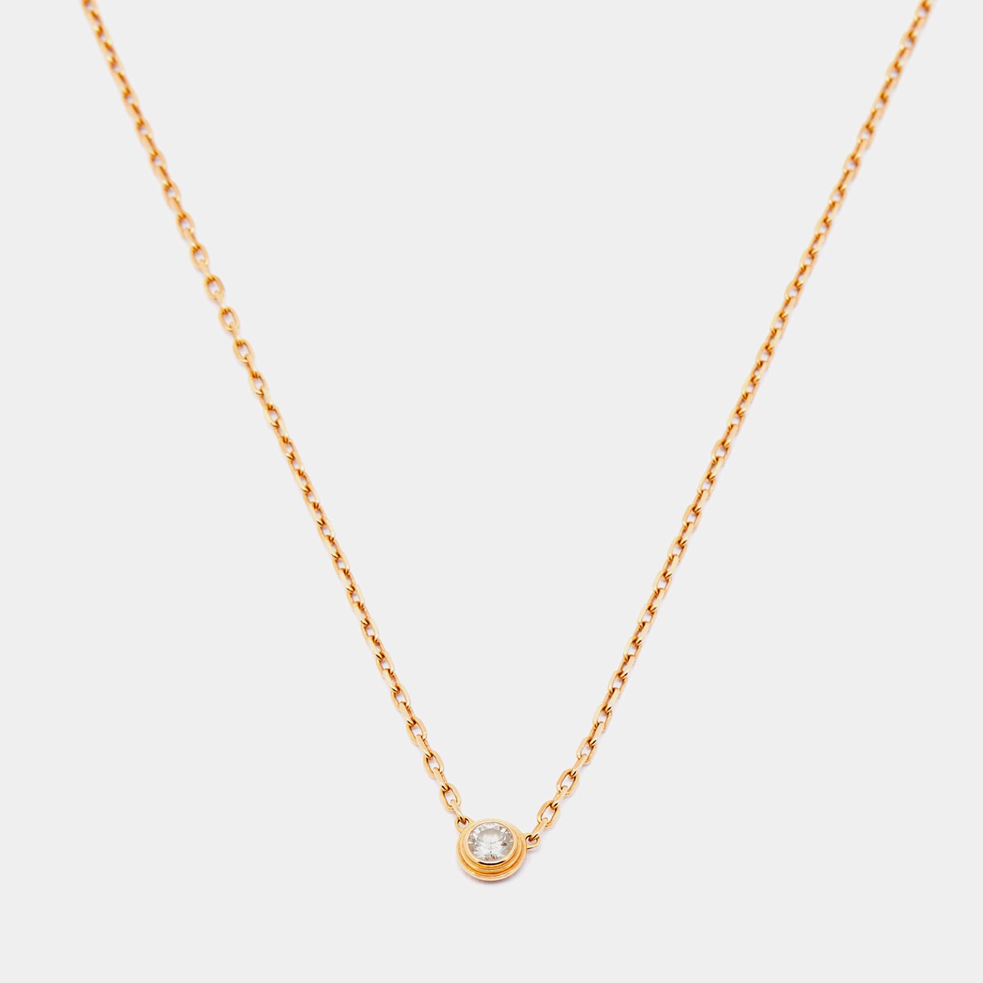 Pre Owned Cartier D'Amour Diamond 18k Rose Gold Small Model Chain Necklace