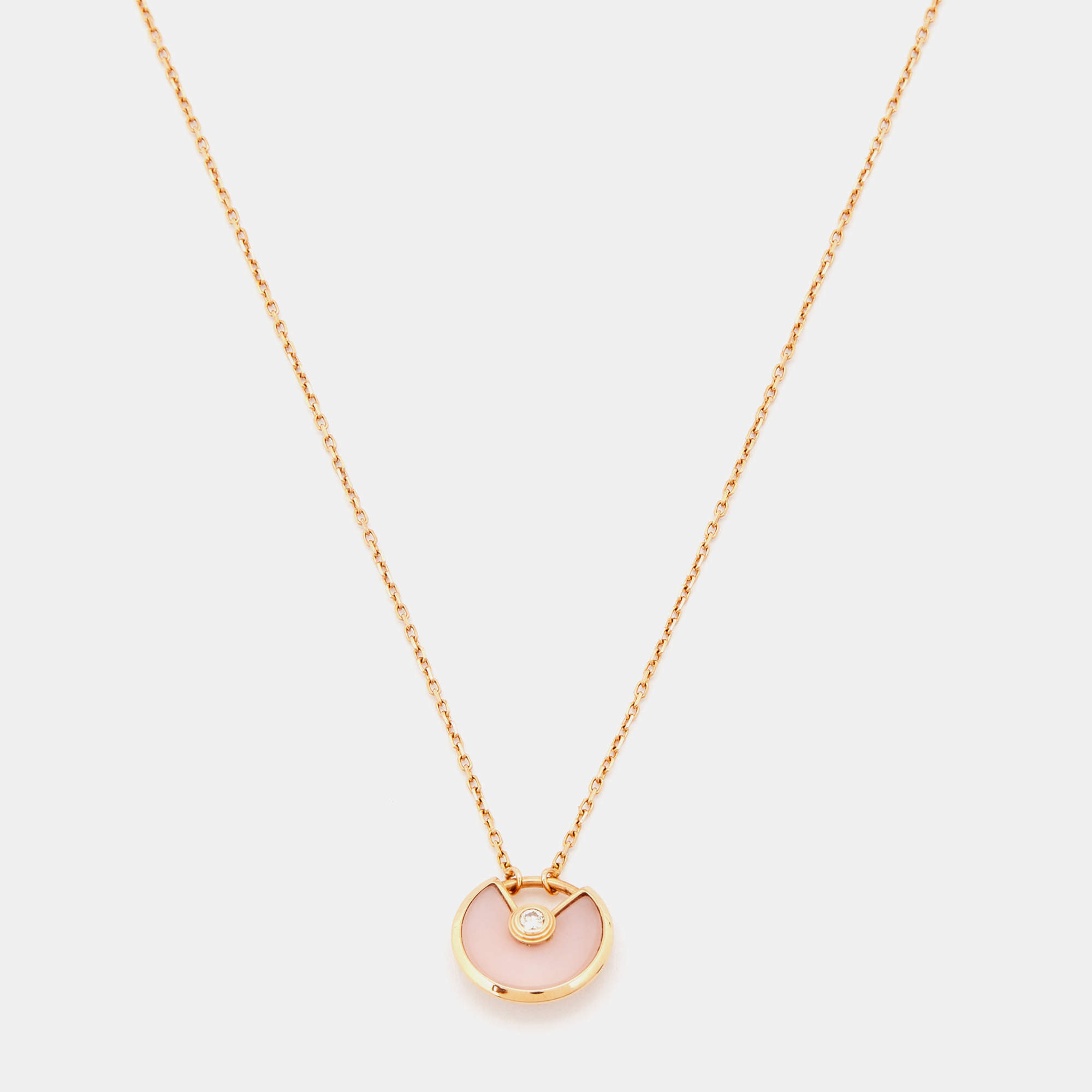 Cartier Amulette De Cartier Pink Opal Diamond 18k Rose Gold XS Motif Necklace