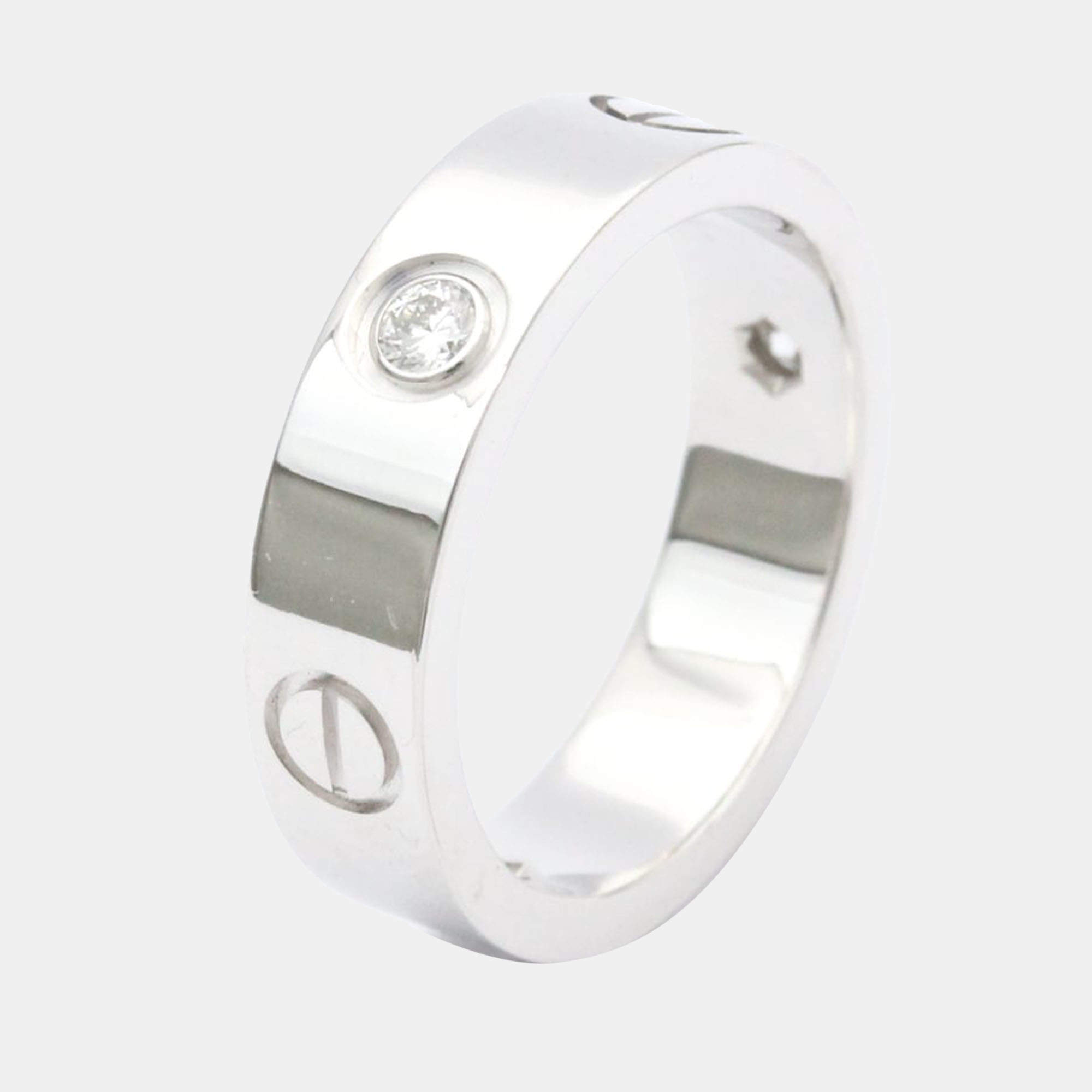 Pre Owned Cartier Love 18K White Gold Diamond Ring EU 56