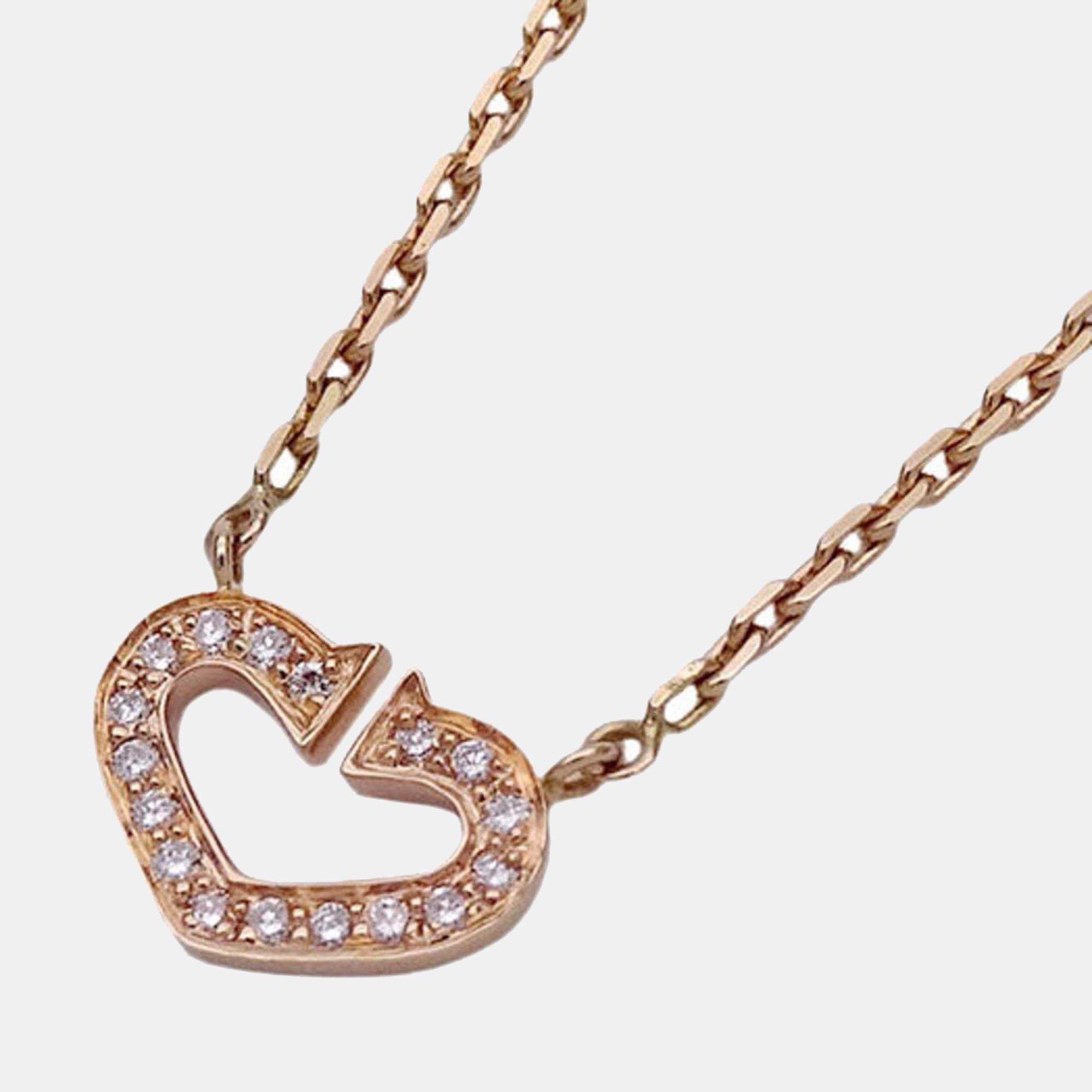 Pre Owned Cartier Heart C 18K Rose Gold Diamond Necklace