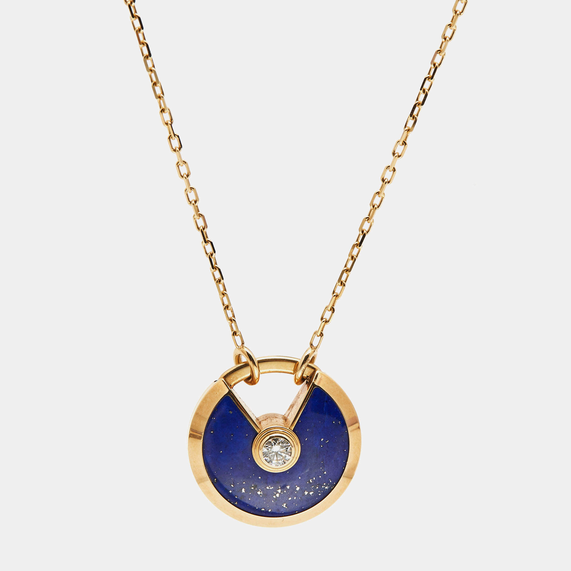 Pre Owned Cartier Amulette De Cartier Lapis Lazuli Diamond 18k Yellow Gold Small Model Necklace