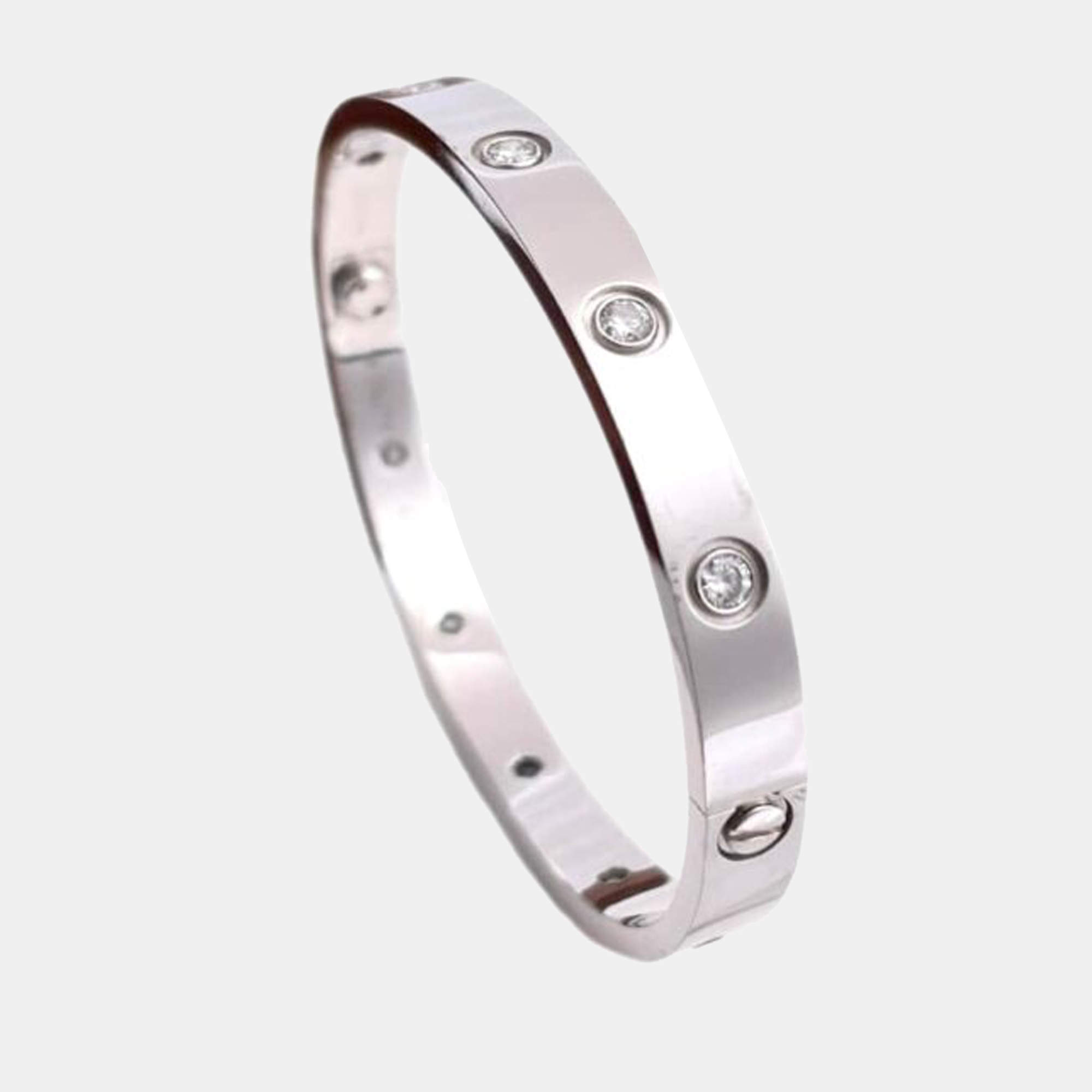 Pre Owned Cartier Love 10 Diamond White Gold Bracelet Size 17