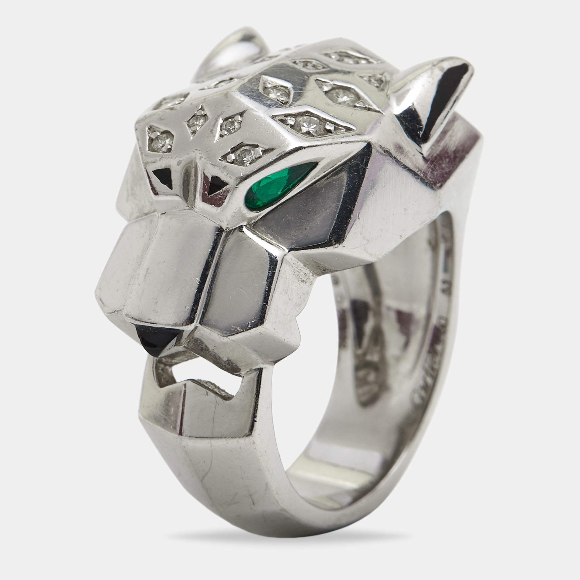Cartier Diamond Emerald Onyx White Gold Panther Ring For Sale at 1stDibs |  cartier black panther ring, cartier panther ring white gold, cartier lion  ring