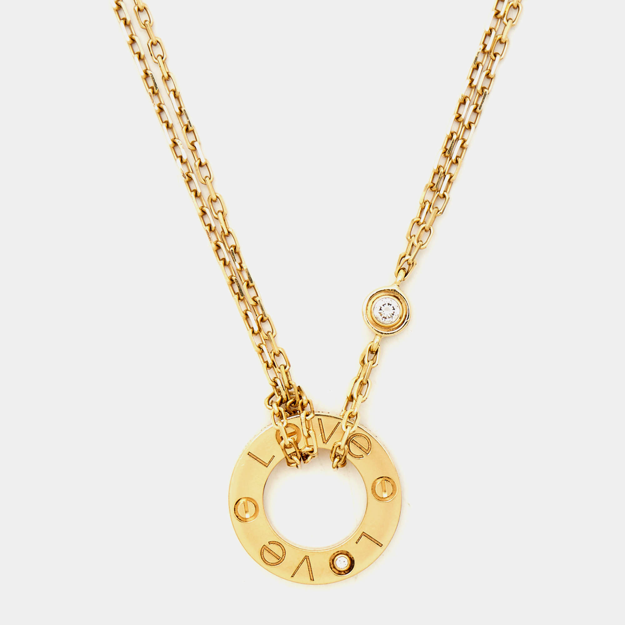 Cartier Love Diamond & 18k Yellow Gold Double Chain Necklace Cartier | The  Luxury Closet