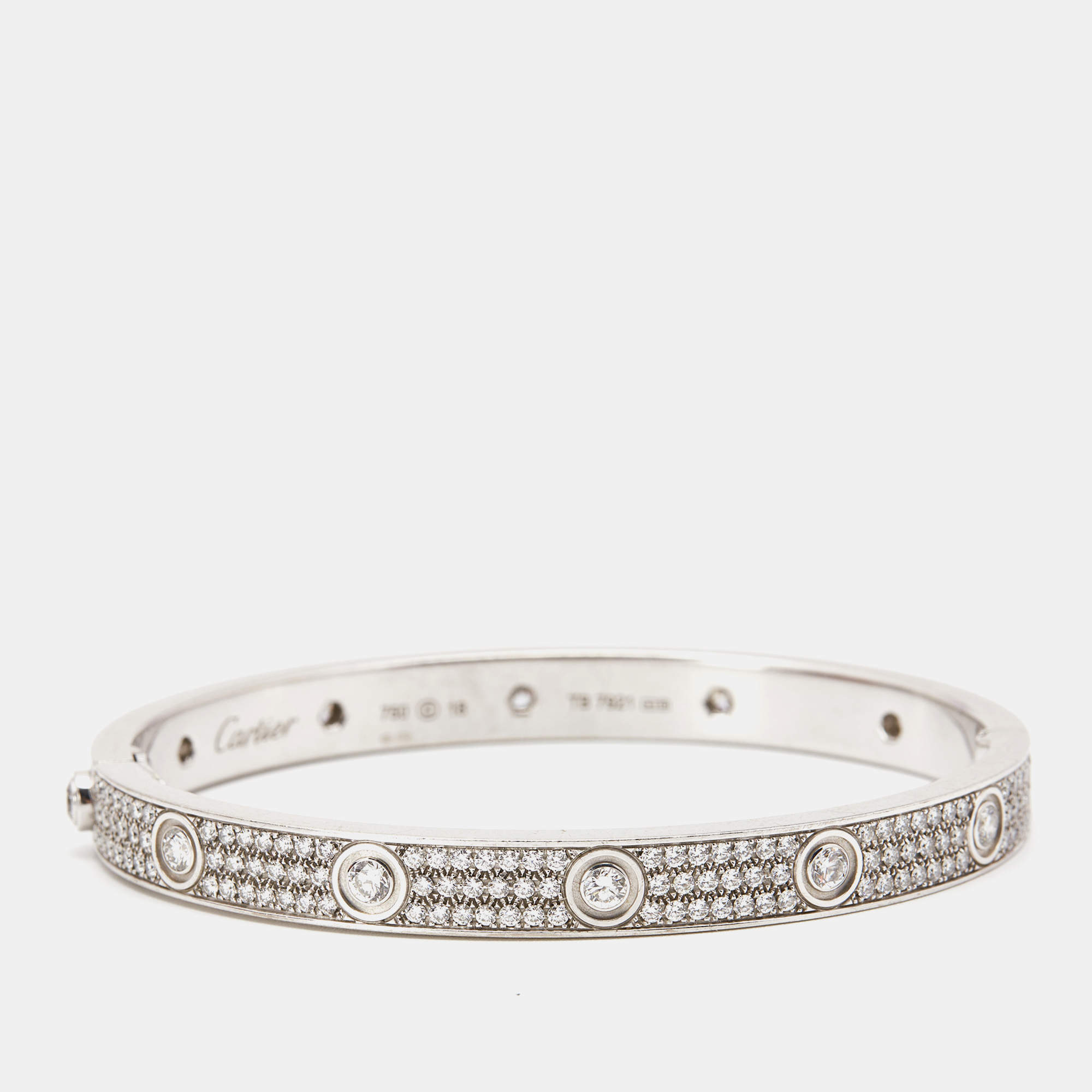 Pre Owned Cartier Love Diamond Paved 18k White Gold Bracelet 18