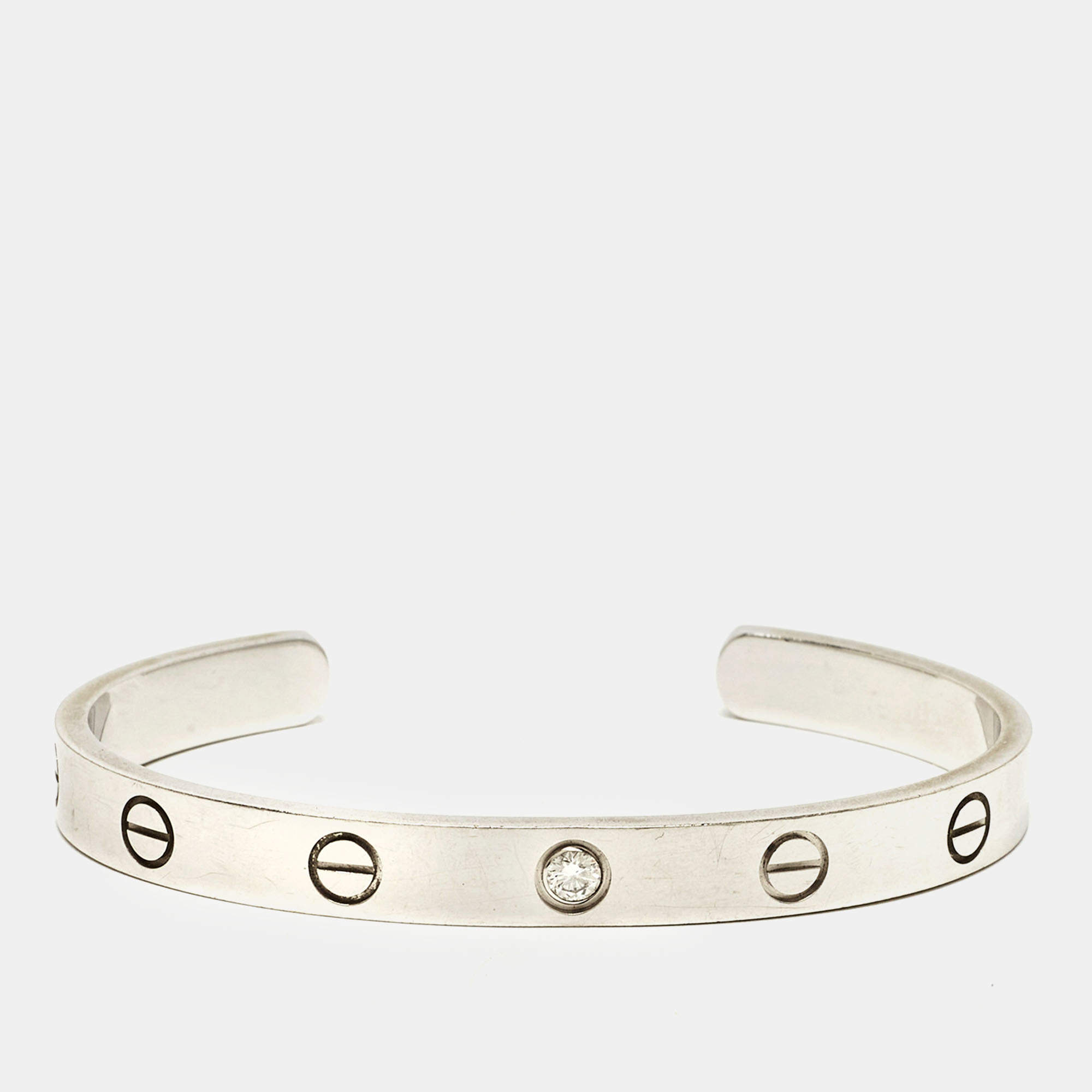مملوكة مسبقًا Cartier Love 1 Diamond 18k White Gold Open Cuff Bracelet 16