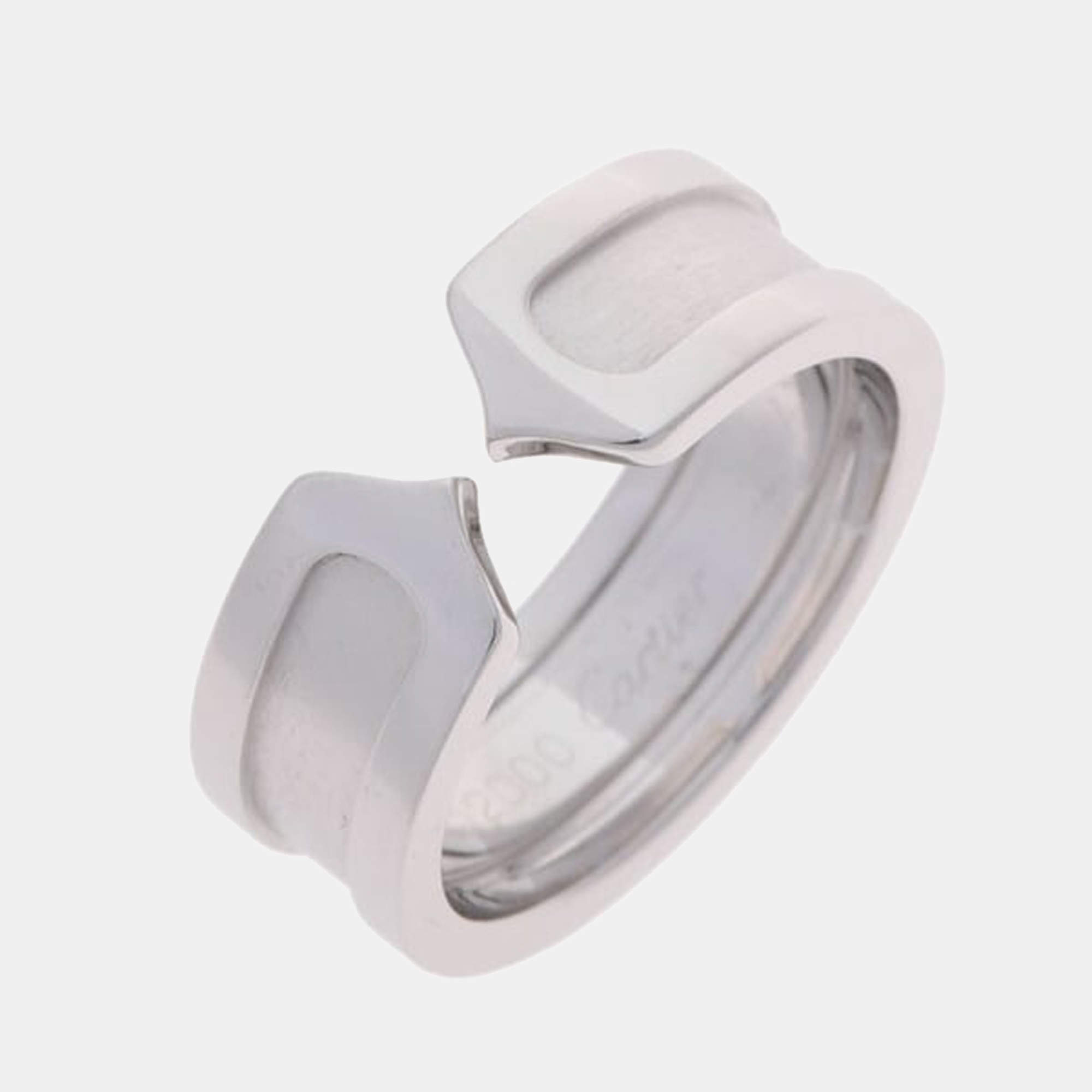 Pre Owned Cartier Vintage Double C 18K White Gold Ring EU 48