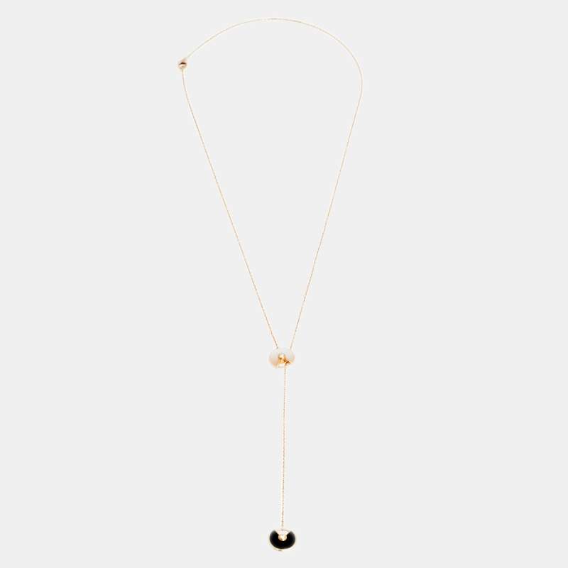 Pre Owned Cartier Amulette de Cartier Diamond Onyx Mother of Pearl 18K Rose Gold Necklace