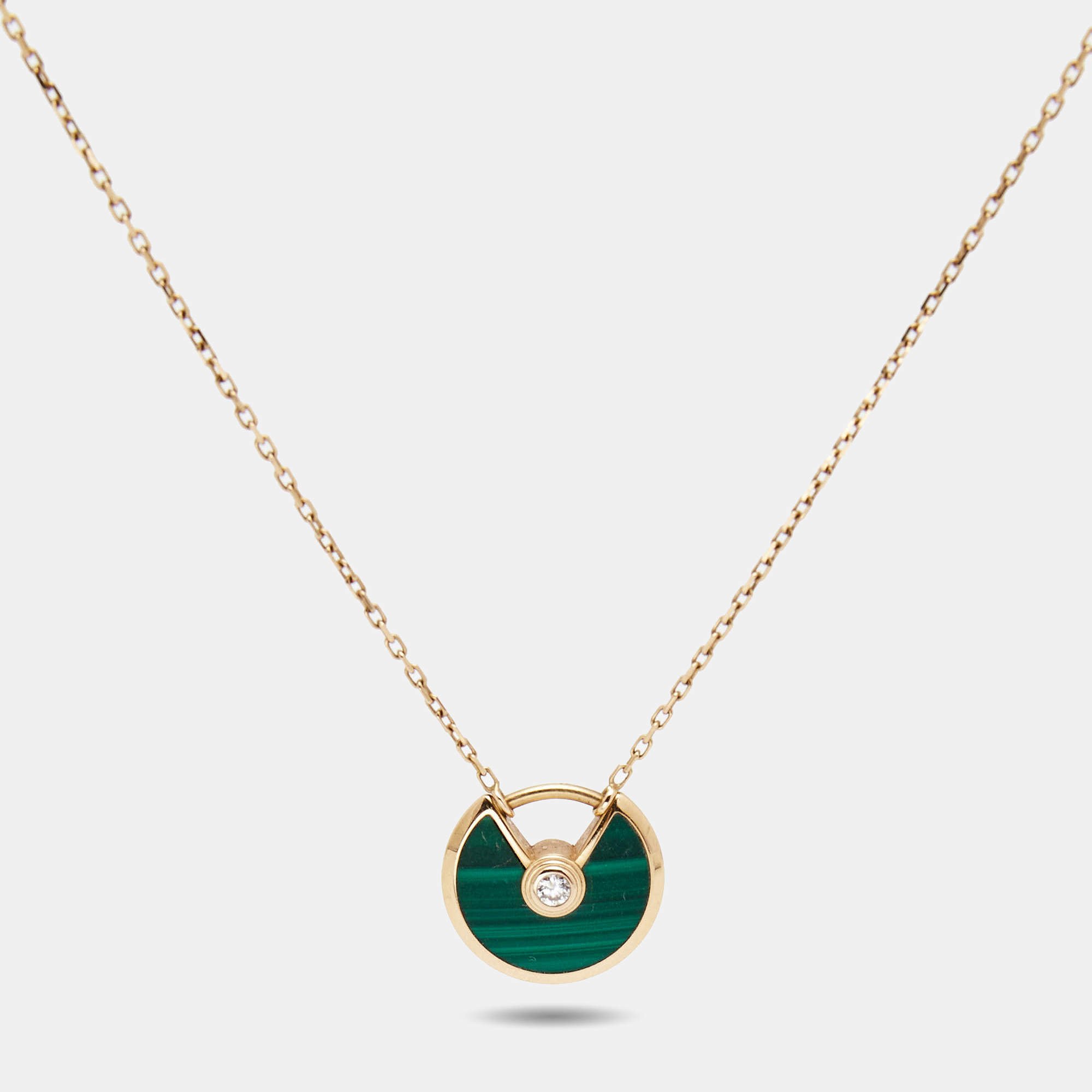 Pre Owned Cartier Amulette De Cartier Malachite Diamond 18k Rose Gold Necklace