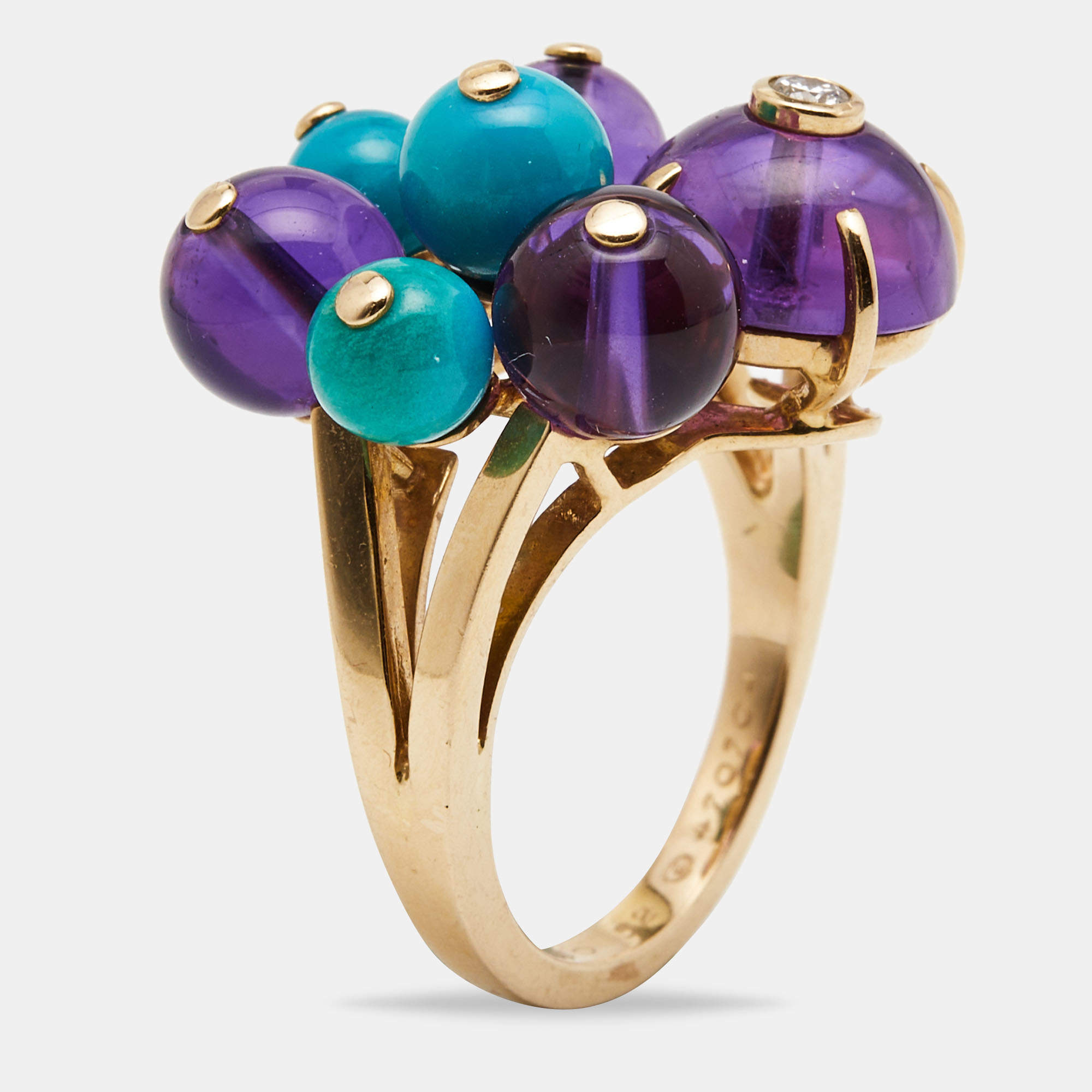 Pre Owned Cartier Les Delices de Goa Multi Gemstone 18k Rose Gold Ring Size 52