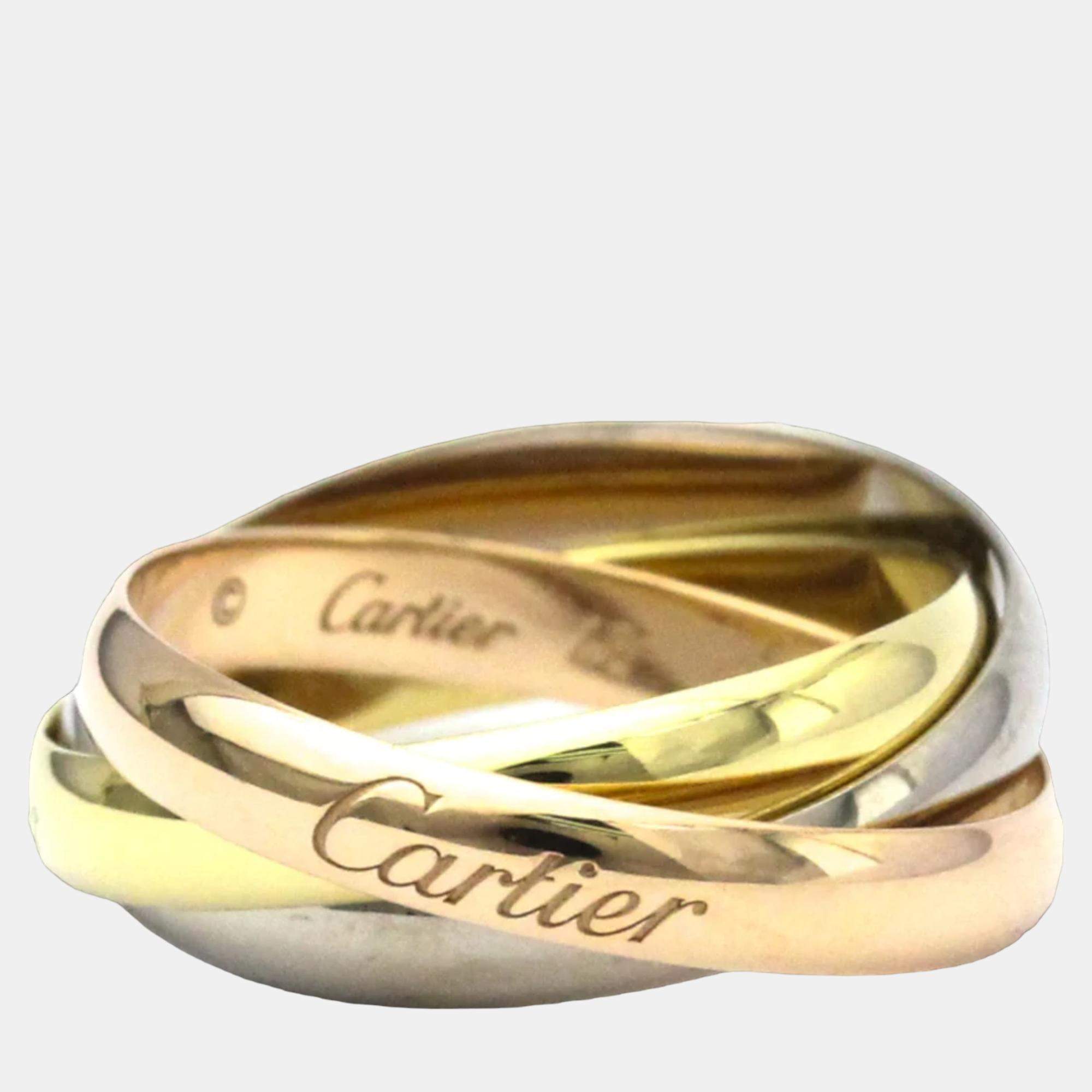 Pre Owned Cartier Trinity 18K Yellow Rose and White Gold Ring EU 48
