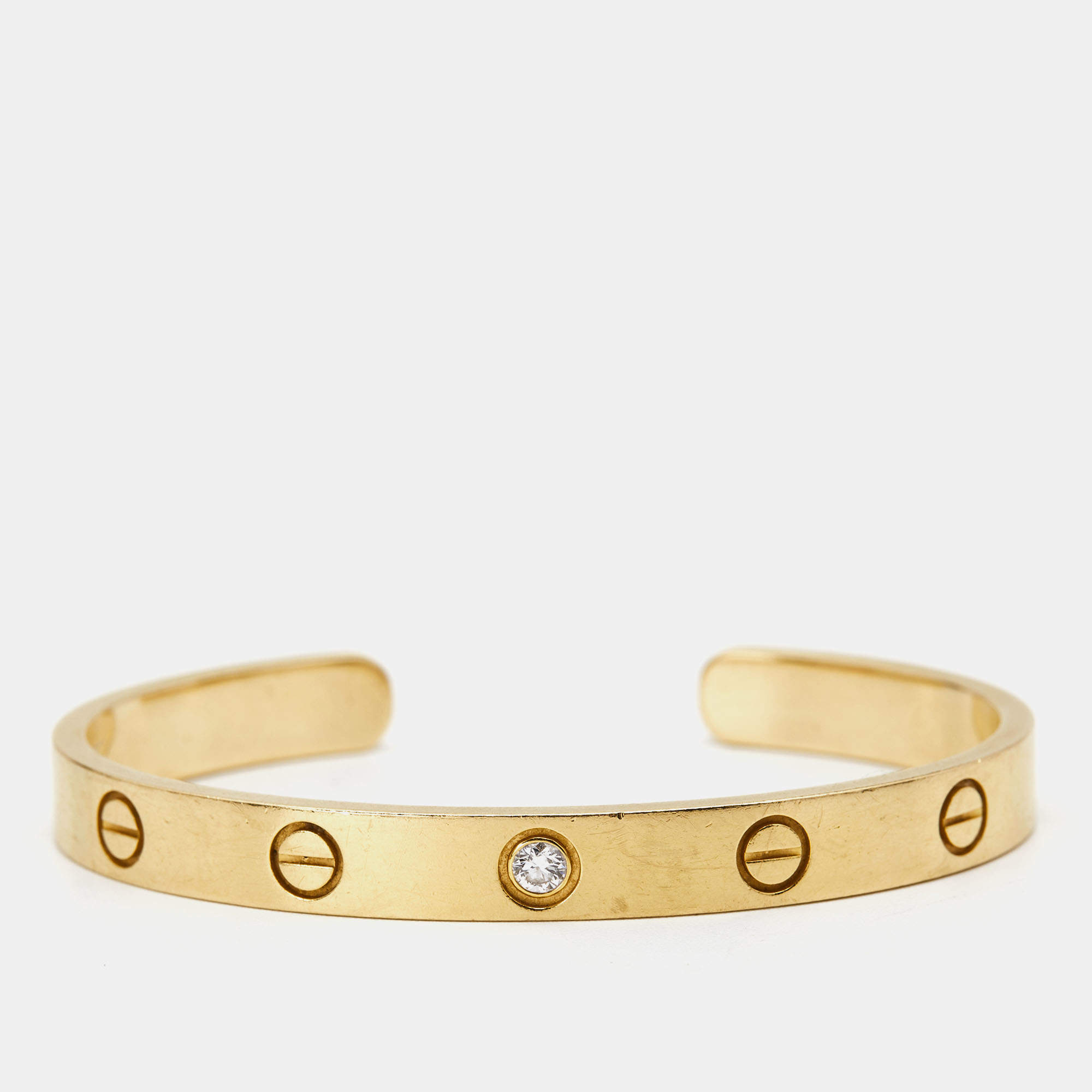 Cartier Love Diamond 18k Yellow Gold Open Cuff Bracelet 16 Cartier