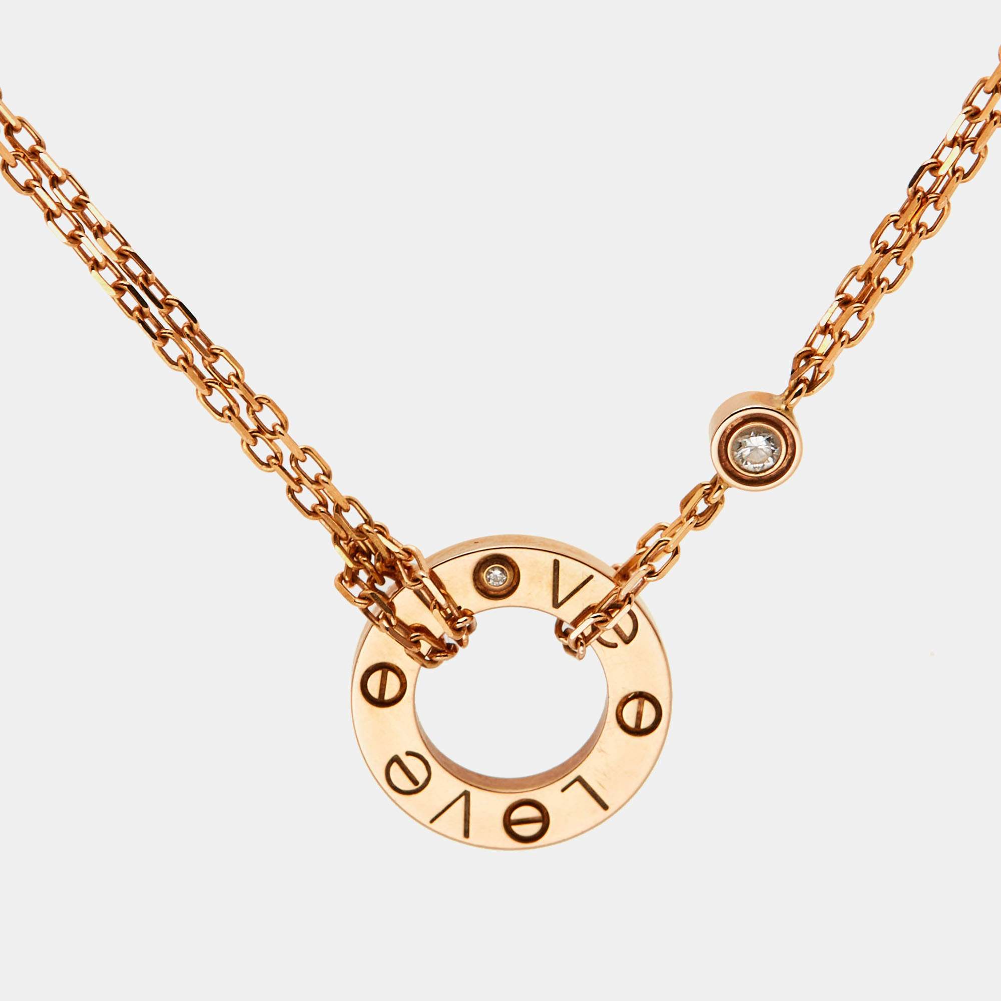 Pre Owned Cartier Love Diamonds 18k Rose Gold Necklace