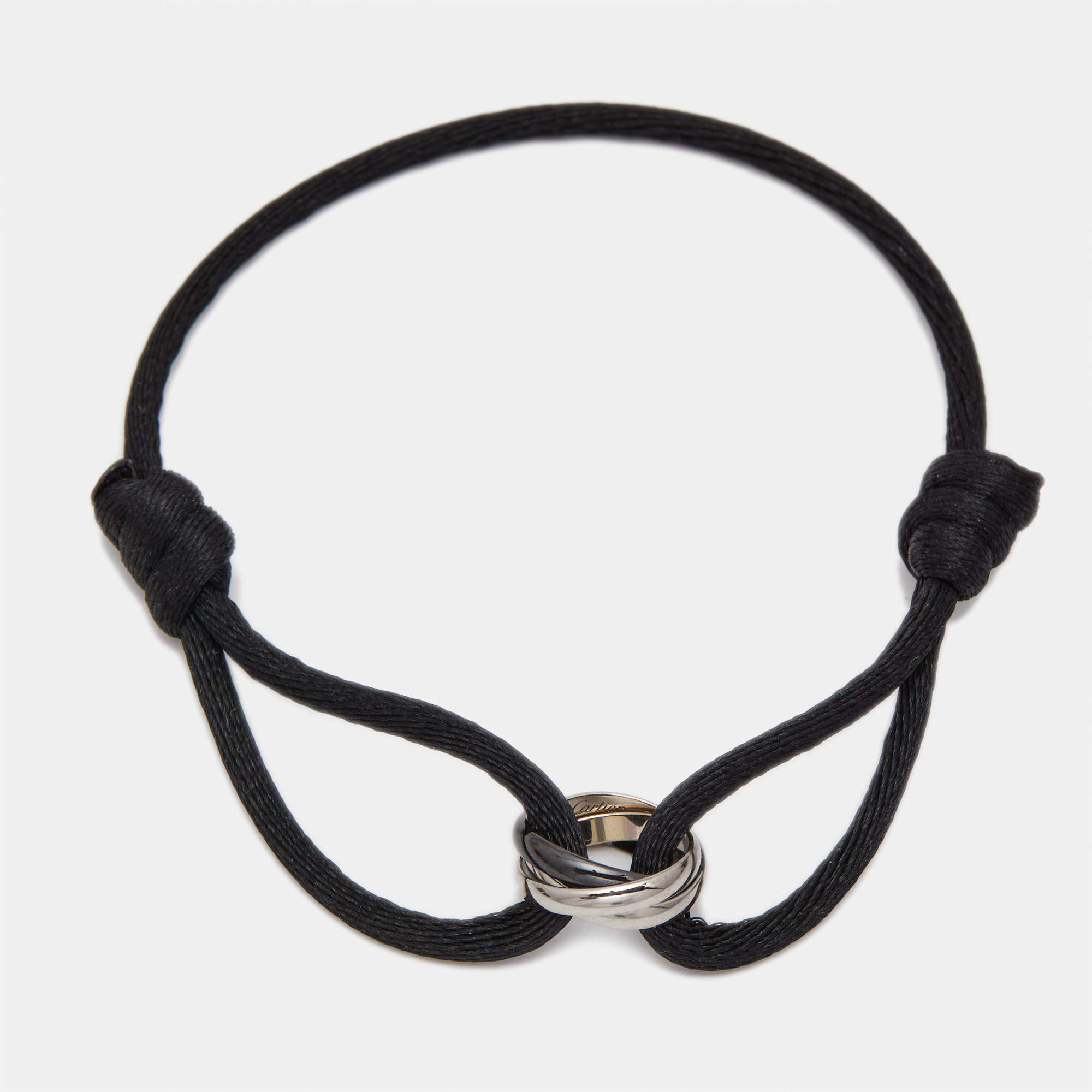 Pre Owned Cartier Trinity Ceramic 18k White Gold Adjustable Cord Bracelet