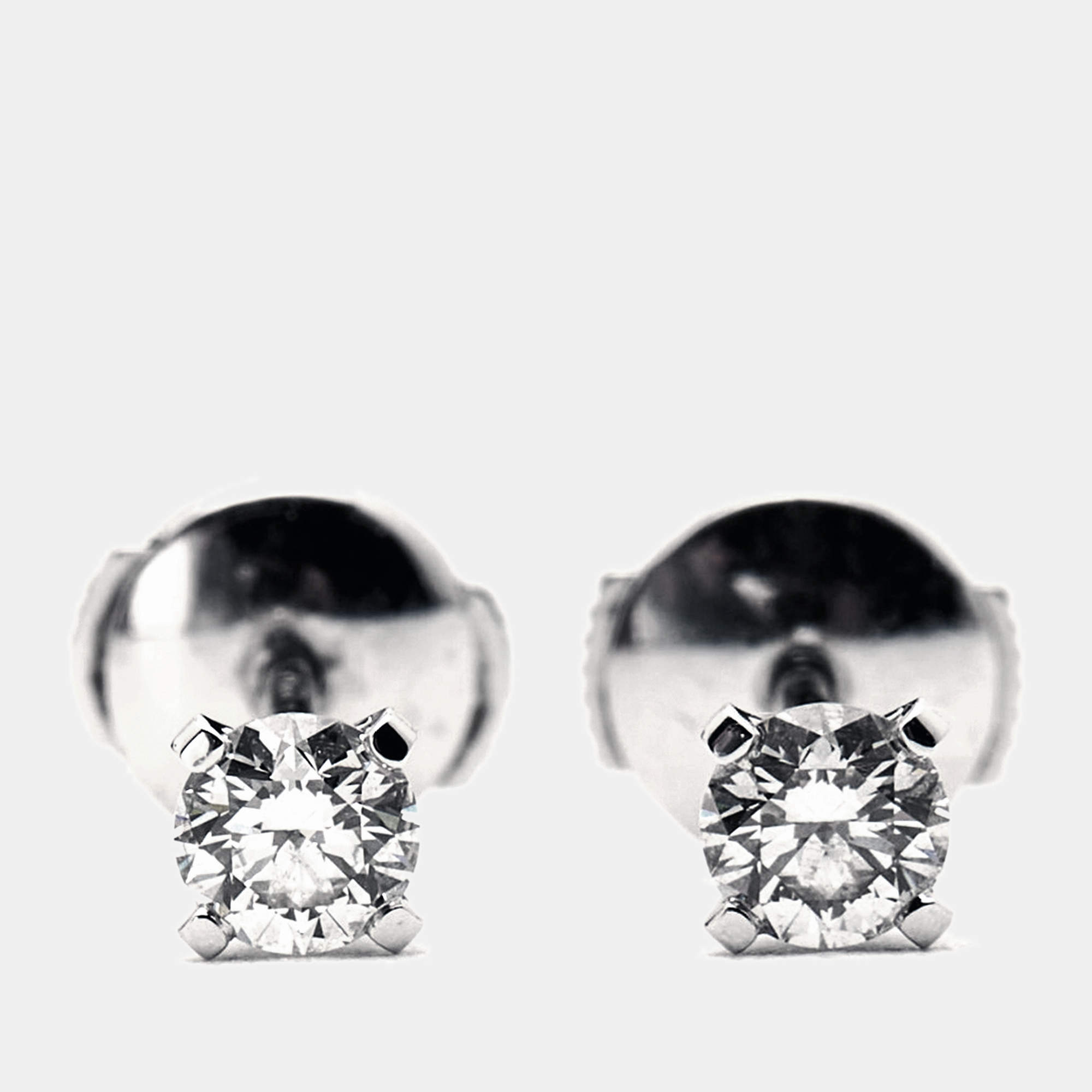 Cartier 1895  Solitaire Diamonds 0.41 cts 18k White Gold Stud Earrings