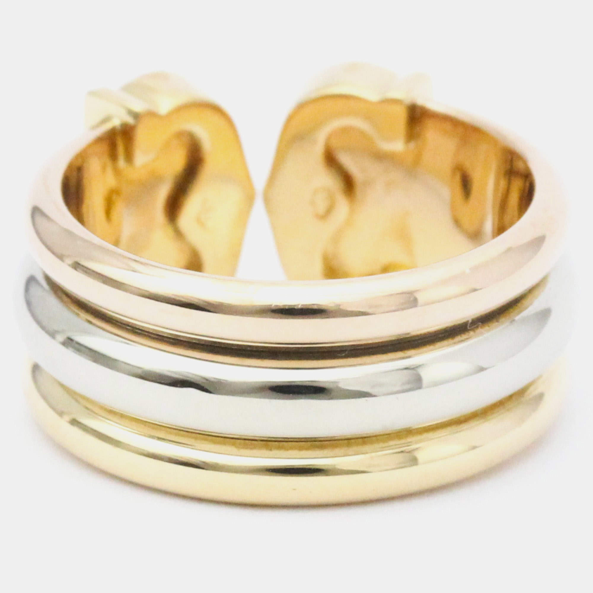 Pre Owned Cartier Double C Trinity Vintage 18K Yellow Rose and White Gold Ring EU 51