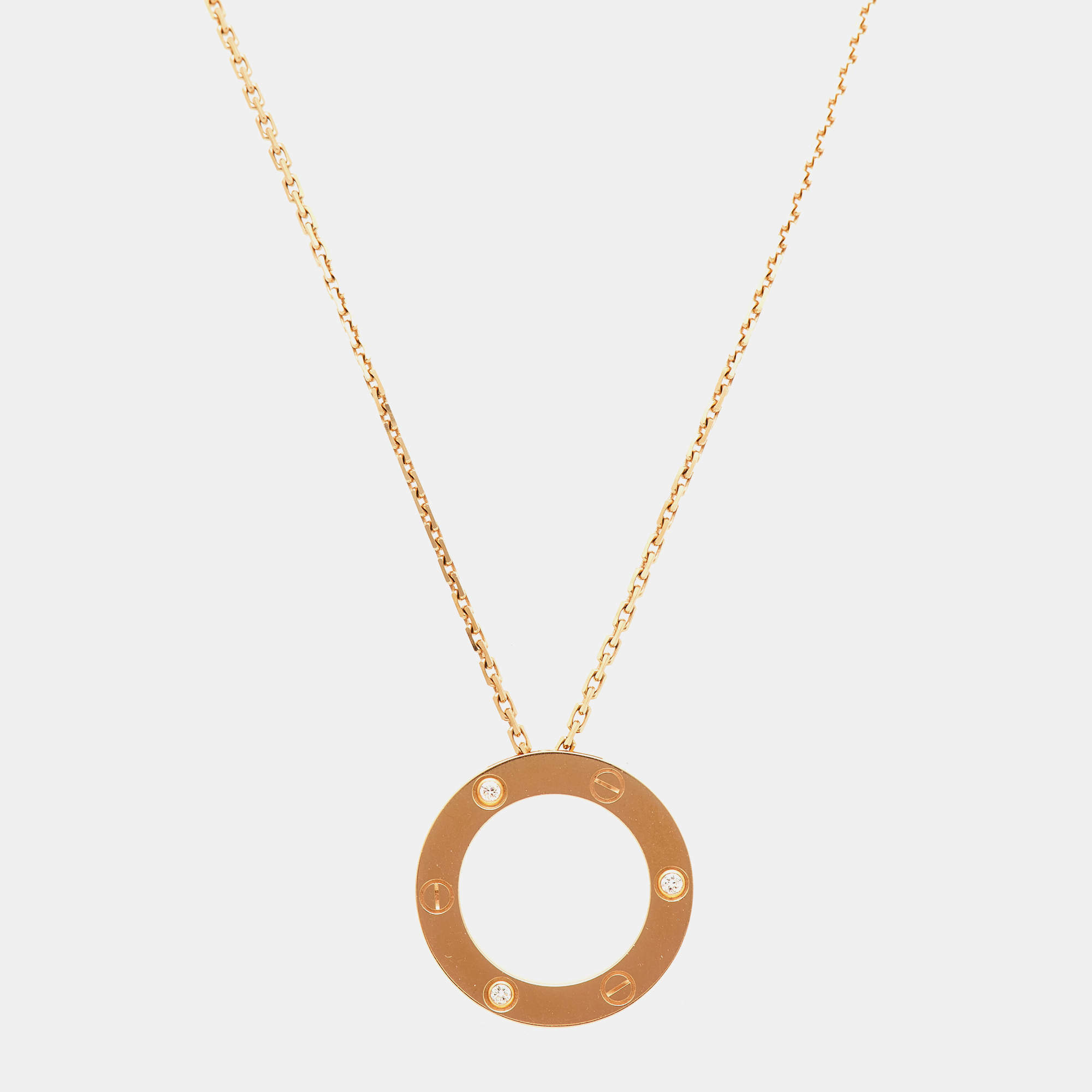 Pre Owned Cartier Love 3 Diamond 18K Rose Gold Pendant Necklace