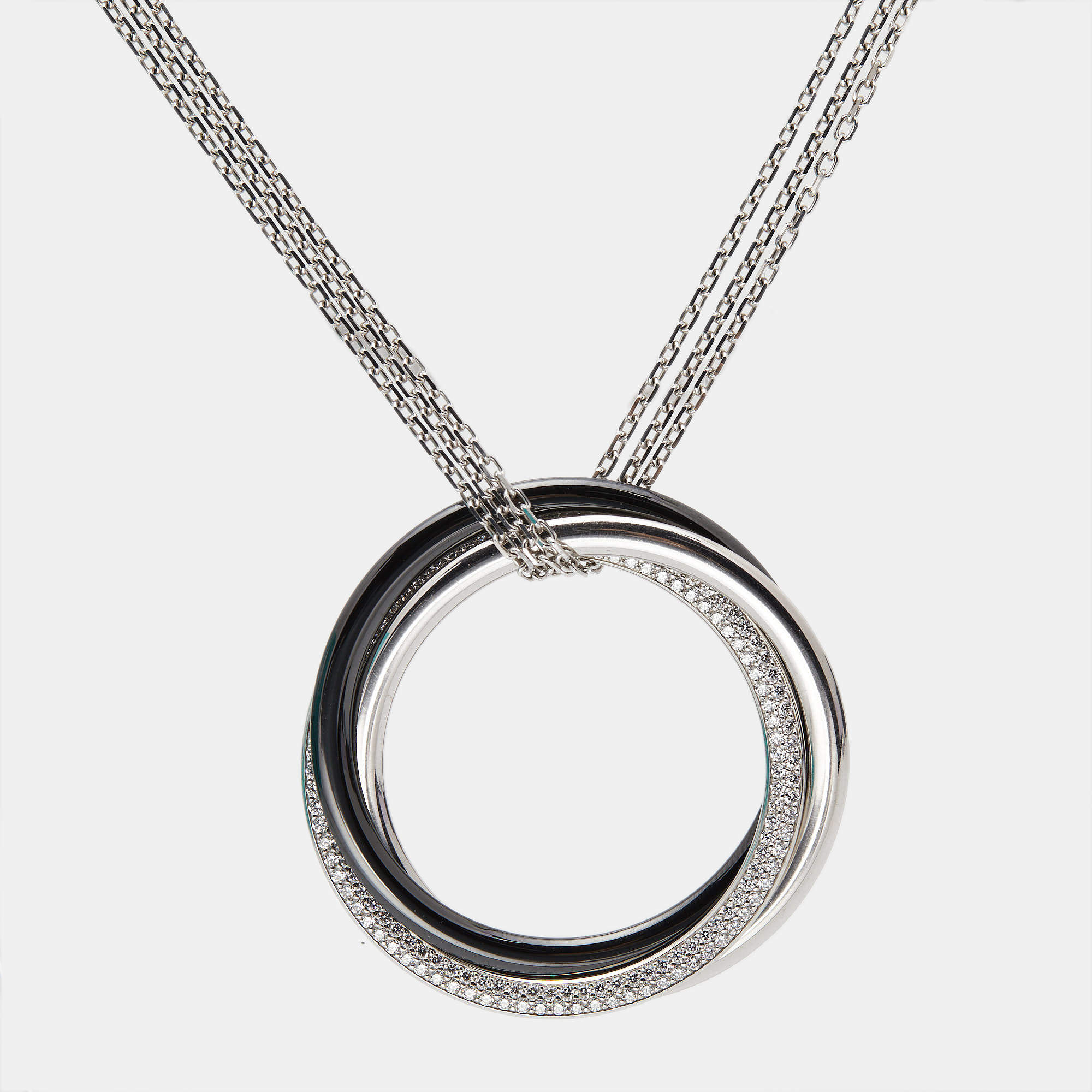 Pre Owned Cartier Trinity Diamond Ceramic 18k White Gold Very Large Model Necklace