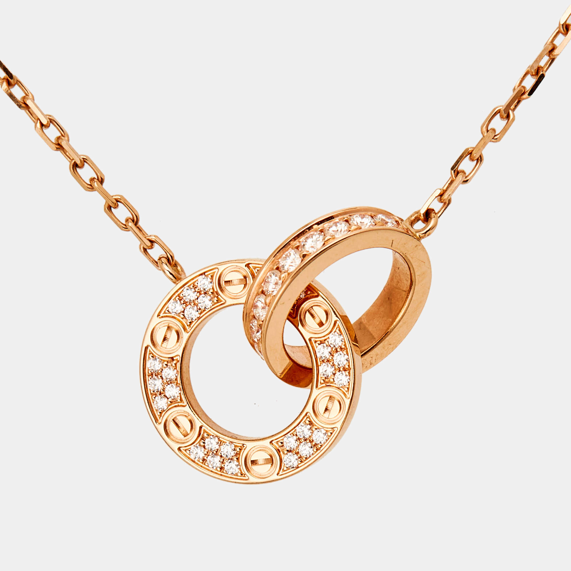 Cartier Love Diamond Interlocking Loops 18k Rose Gold Necklace