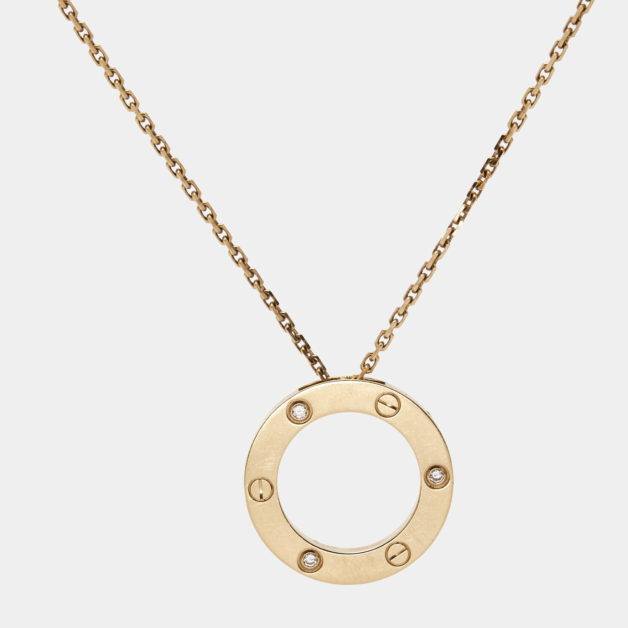 Pre Owned Cartier Love Diamond 18k Rose Gold Necklace