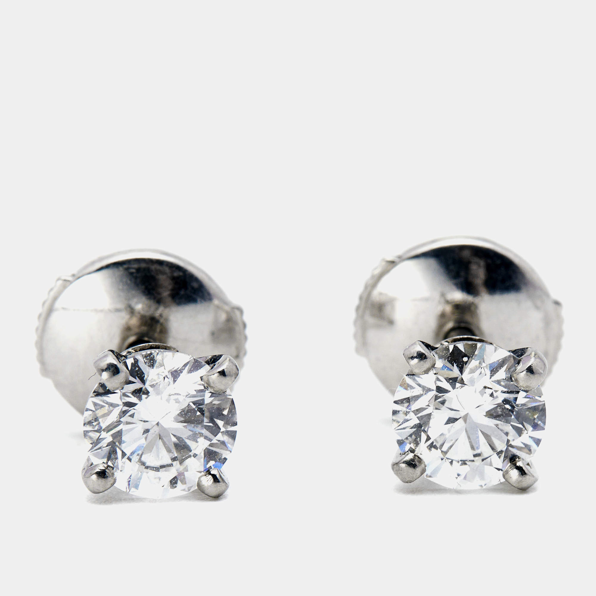 Pre Owned Cartier 1895 Solitare Diamonds Platinum Earrings