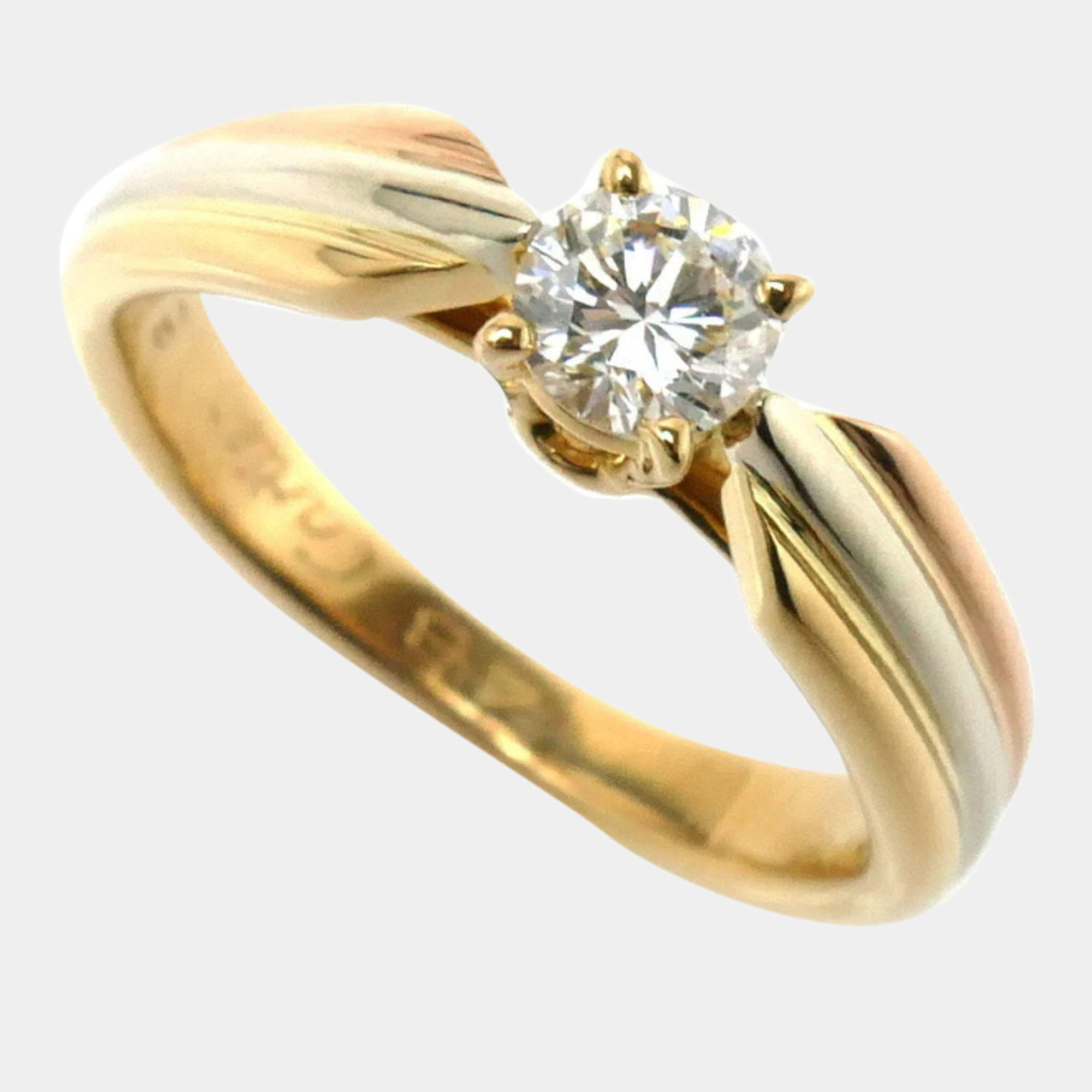 Cartier 18K Yellow Gold, Rose Gold, White Gold Trinity Solitaire Ring EU 48