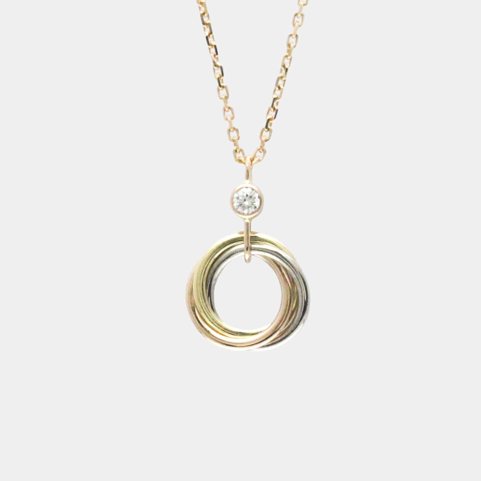 Pre Owned Cartier 18K Yellow Gold, Rose Gold, White Gold and Diamond Trinity Pendant Necklace