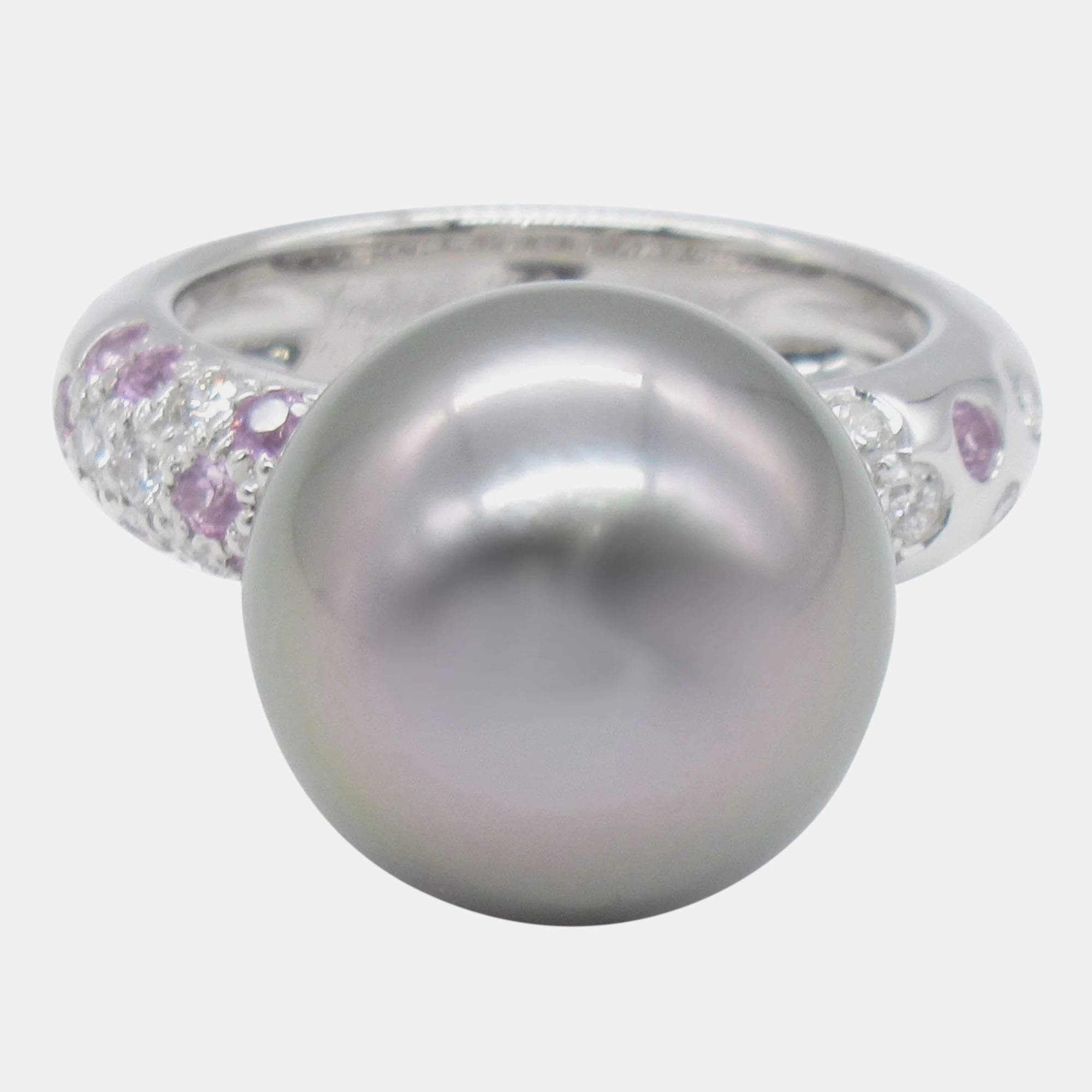 Cartier 18K White Gold, Pearl, Diamond and Sapphire Cocktail Ring EU 47