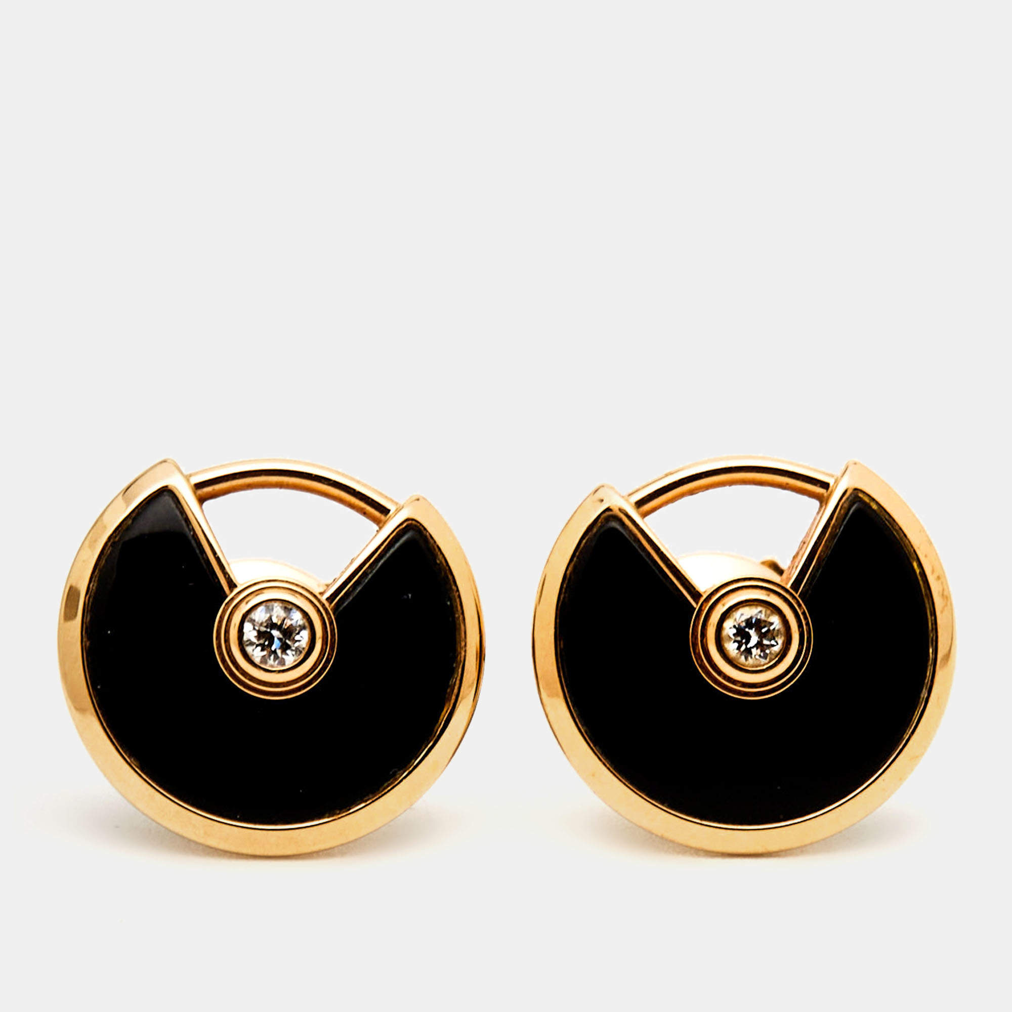 Pre Owned Cartier Amulette De Cartier Onyx Diamond 18k Rose Gold Earrings