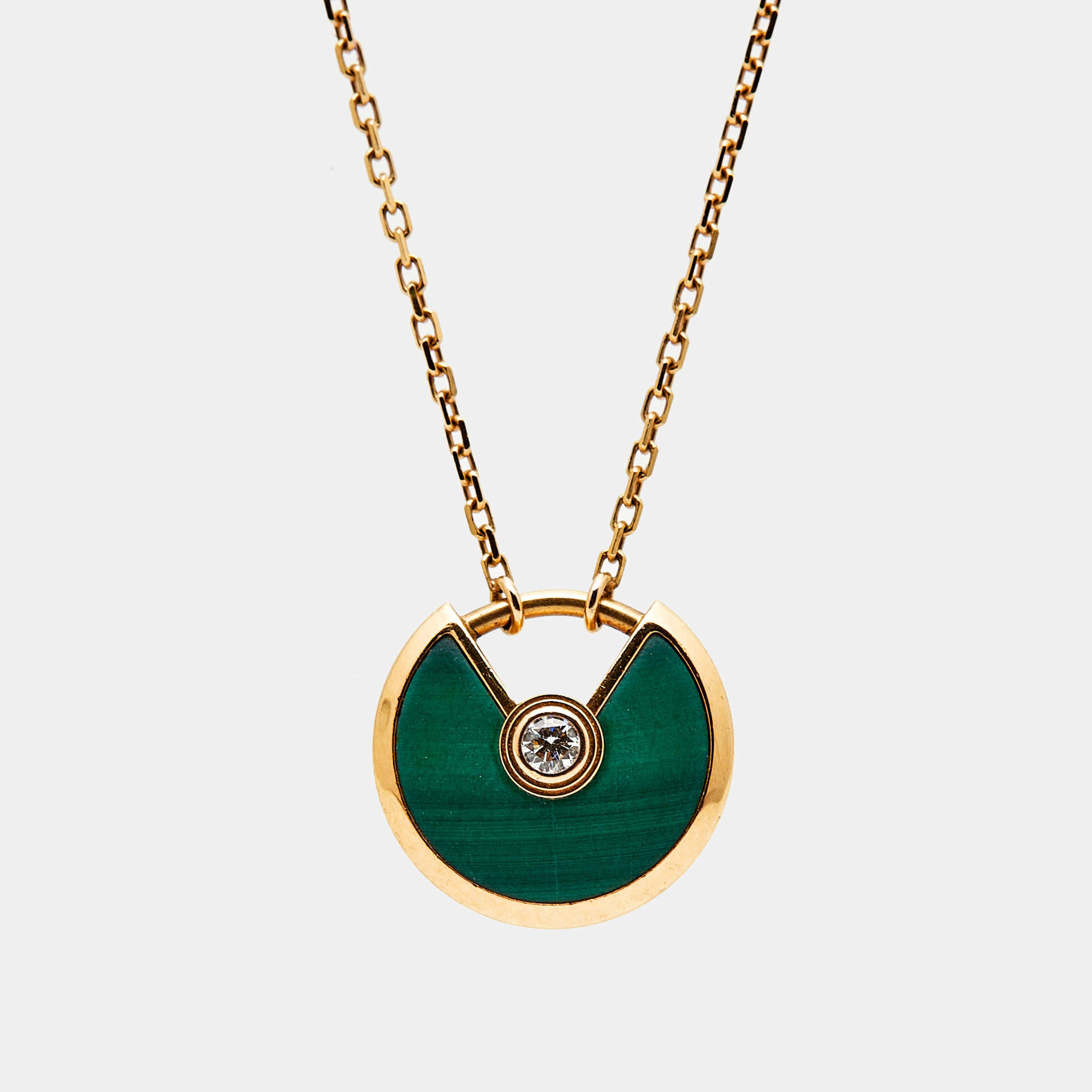 Pre Owned Cartier Amulette De Cartier Malachite Diamond 18k Rose Gold XS Model Necklace