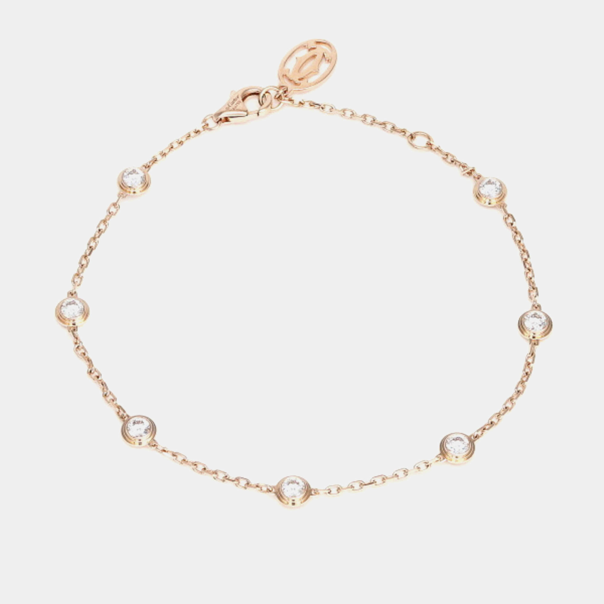 Pre Owned Cartier 18K Rose Gold and Diamond 7 Pieces d'Amour Station Bracelet
