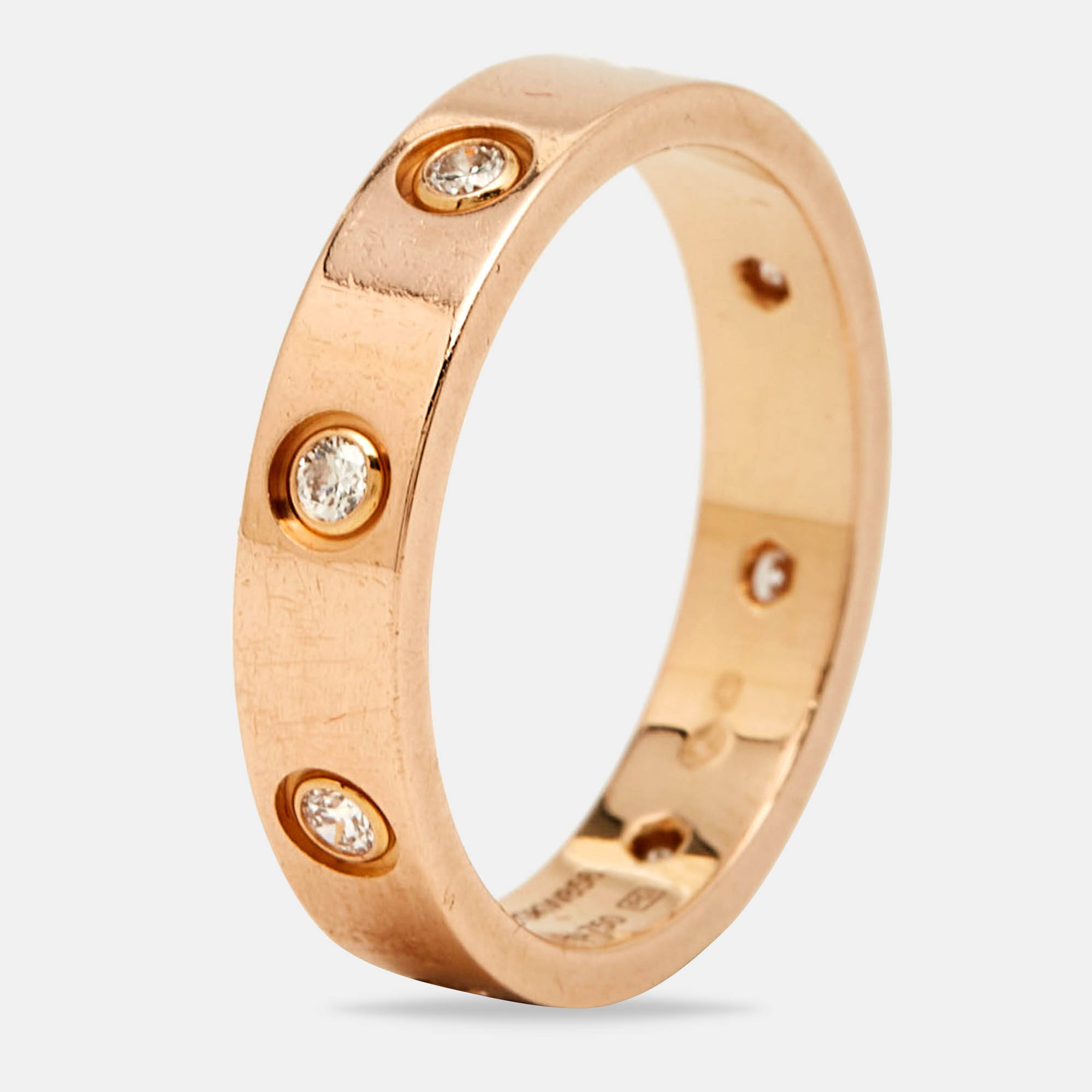 Cartier Love 8 Diamond 18k Rose Gold Wedding Band Ring 52