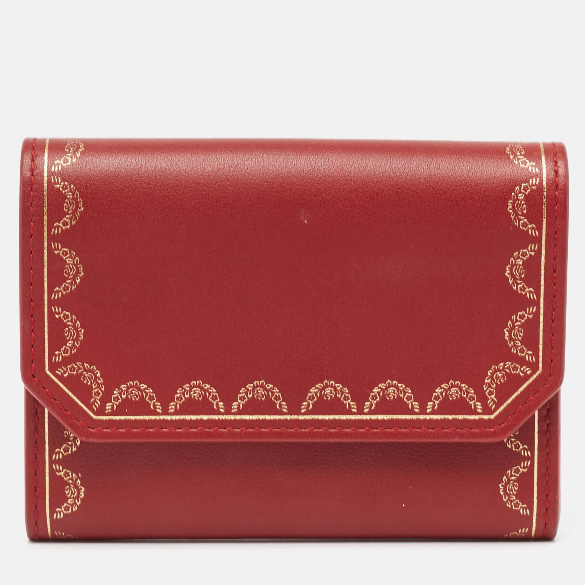 Pre Owned Cartier Red Leather Guirlande de Cartier Compact Wallet