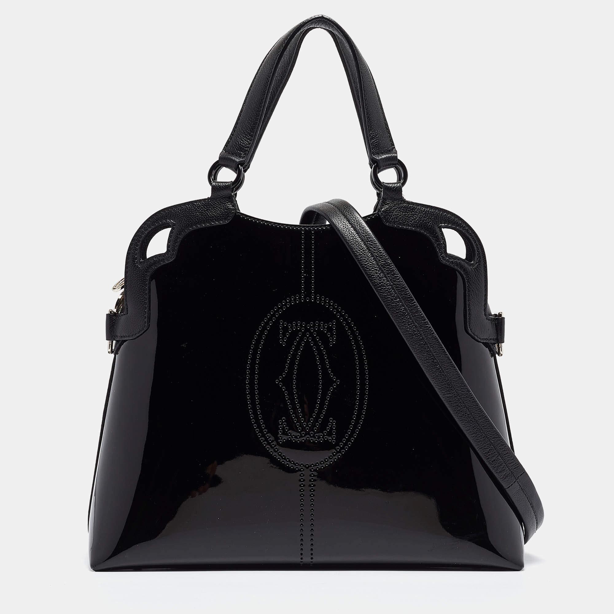 Pre Owned Cartier Black Patent and Leather Marcello de Cartier Satchel