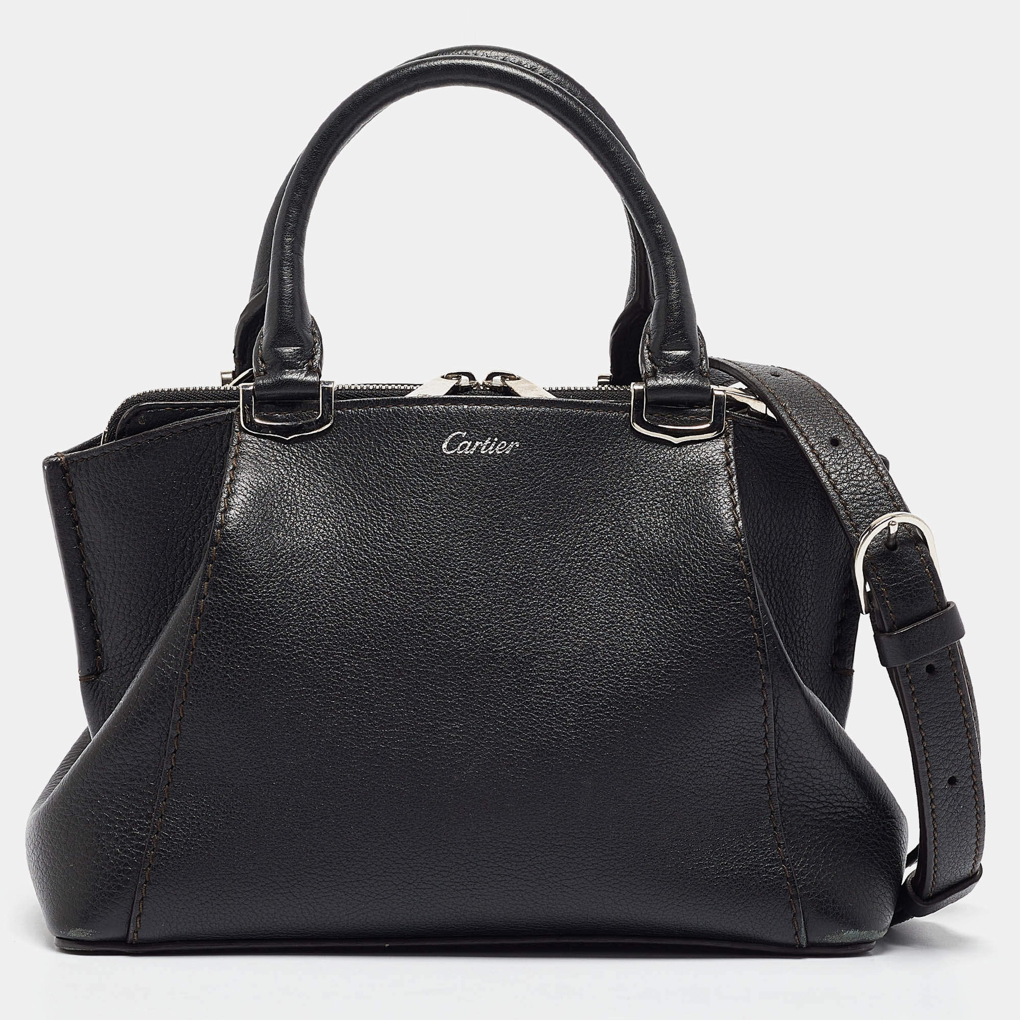 Pre Owned Cartier Black Leather Mini C de Cartier Satchel