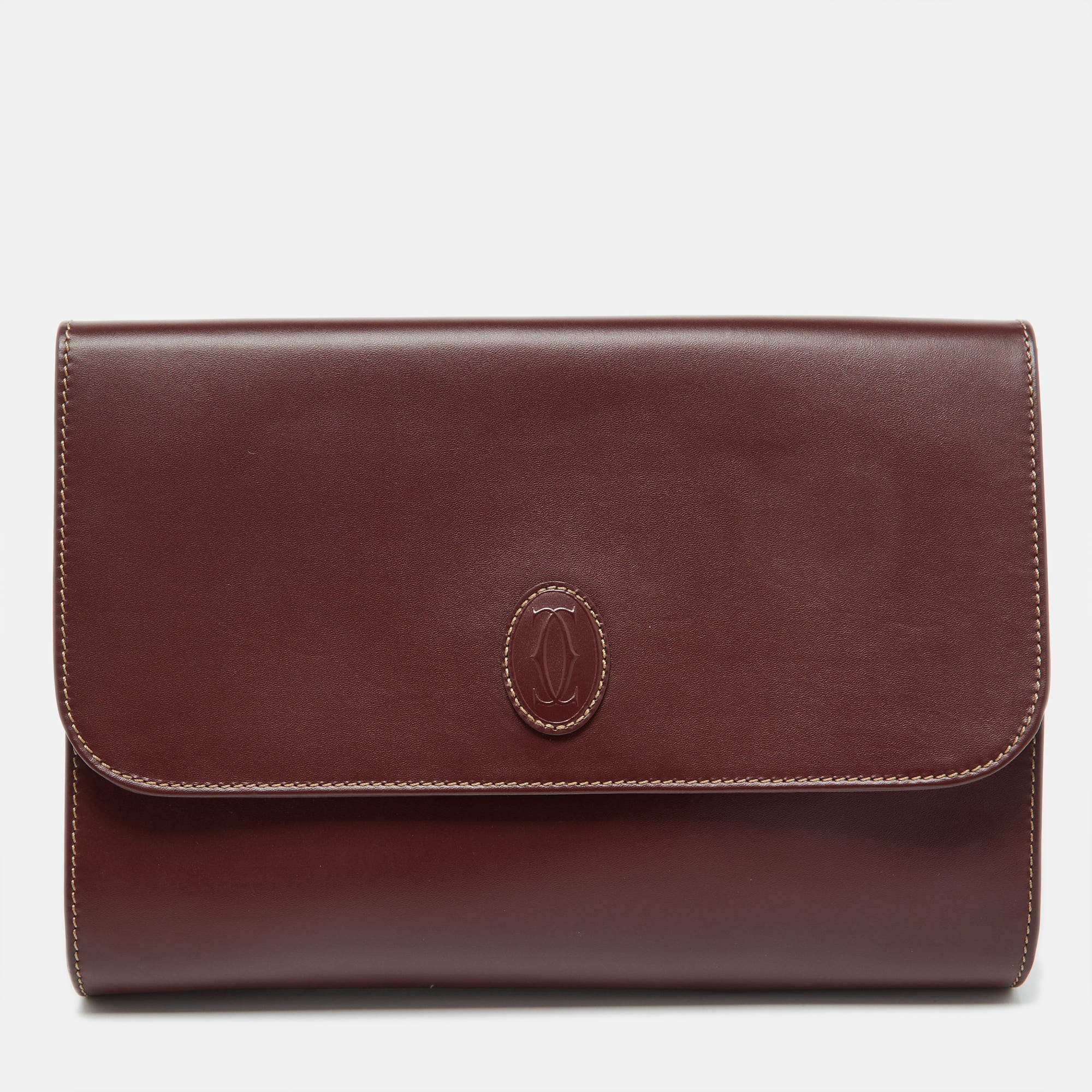 Pre Owned Cartier Burgundy Leather Must 21 de Cartier Flap Clutch