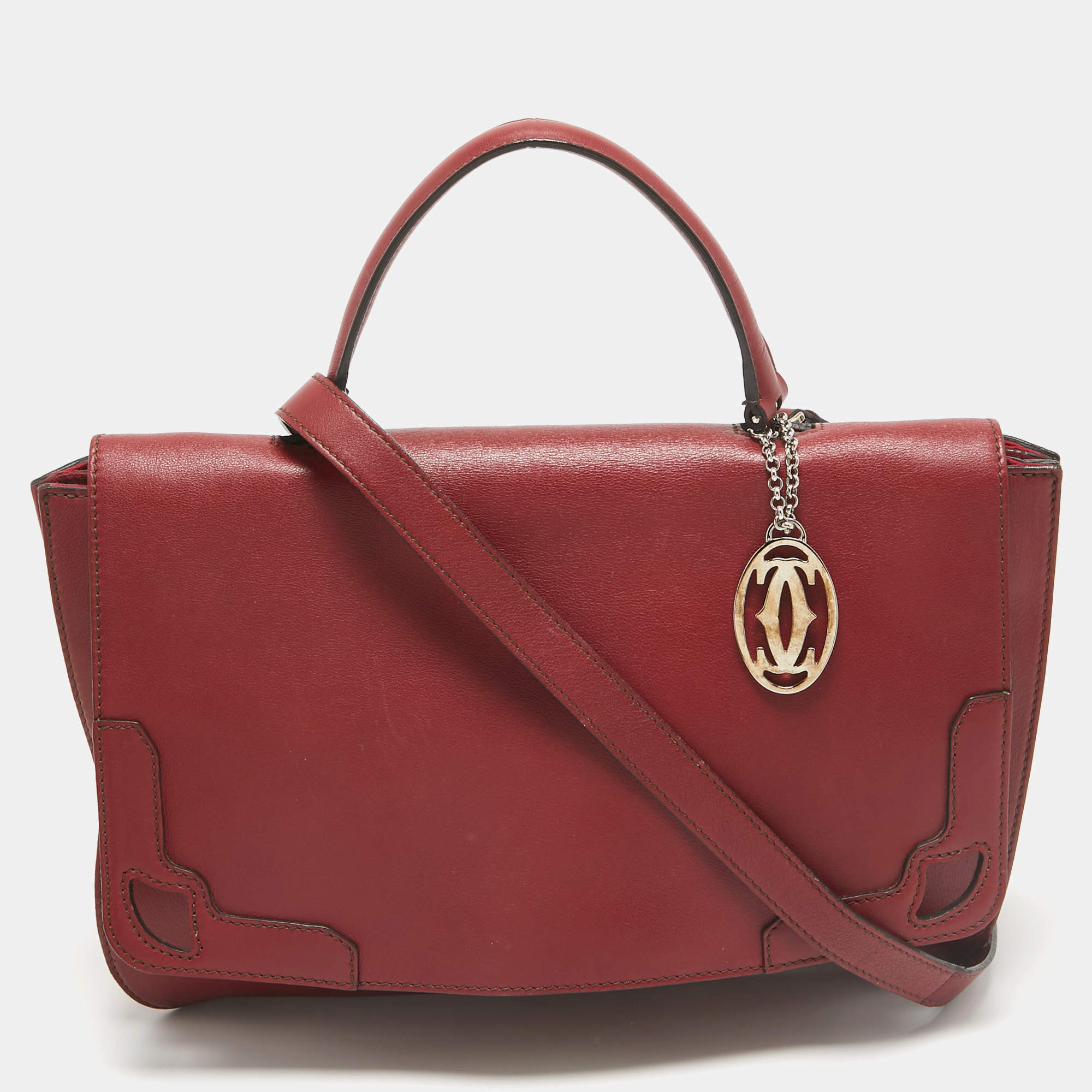 Cartier Burgundy Leather and Suede Marcello De Cartier Flap Top Handle Bag