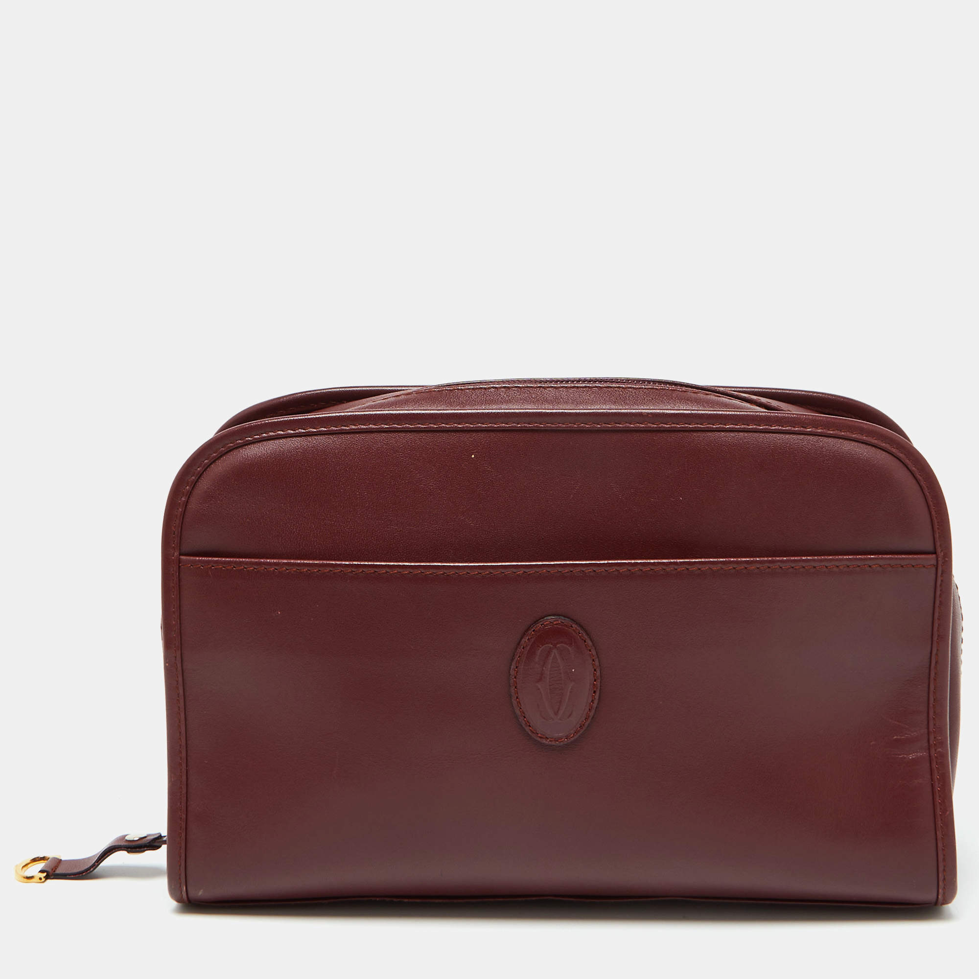 Cartier Burgundy Leather Must de Cartier Zip Pouch Clutch