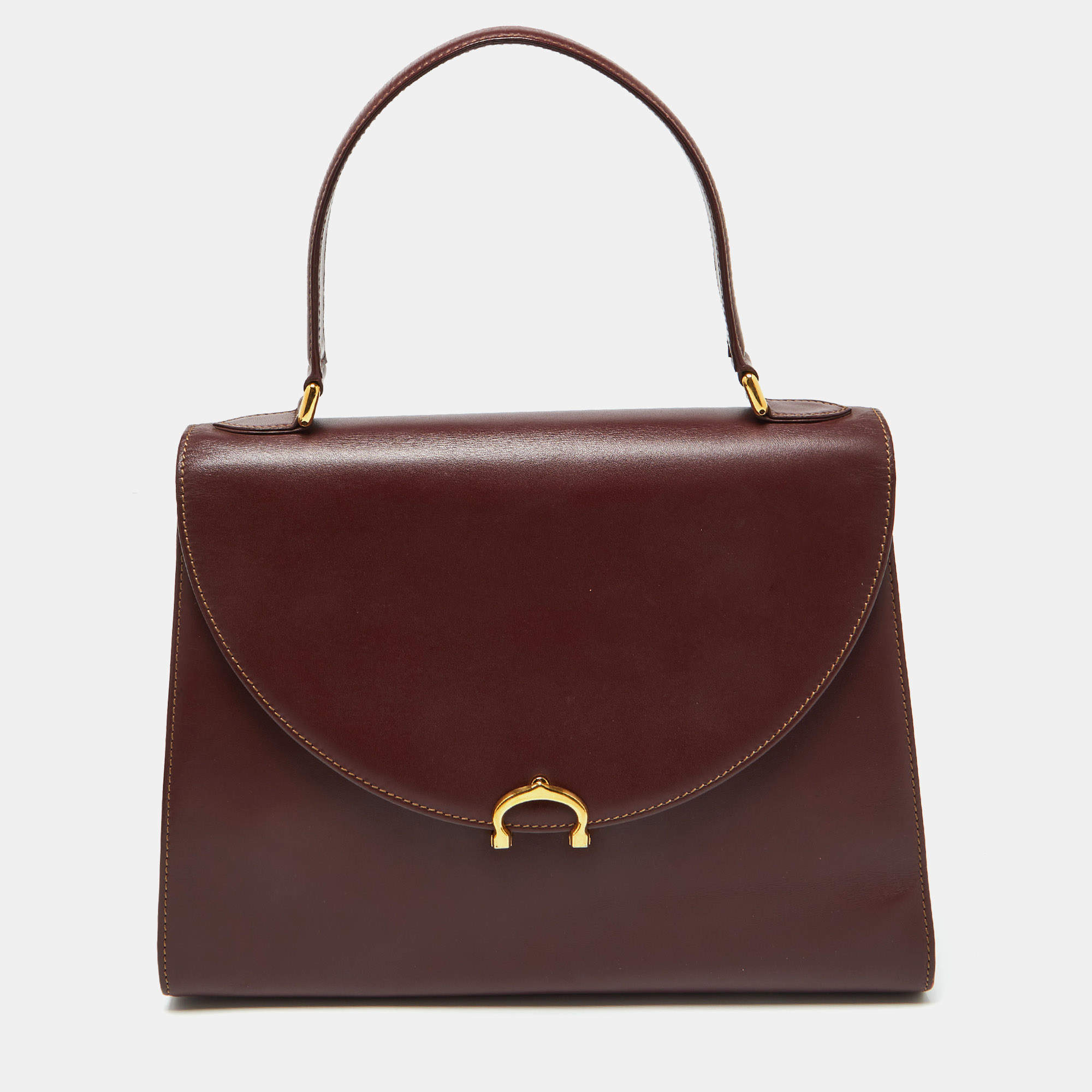 Pre Owned Cartier Burgundy Leather Le Must De Cartier Top Handle Bag