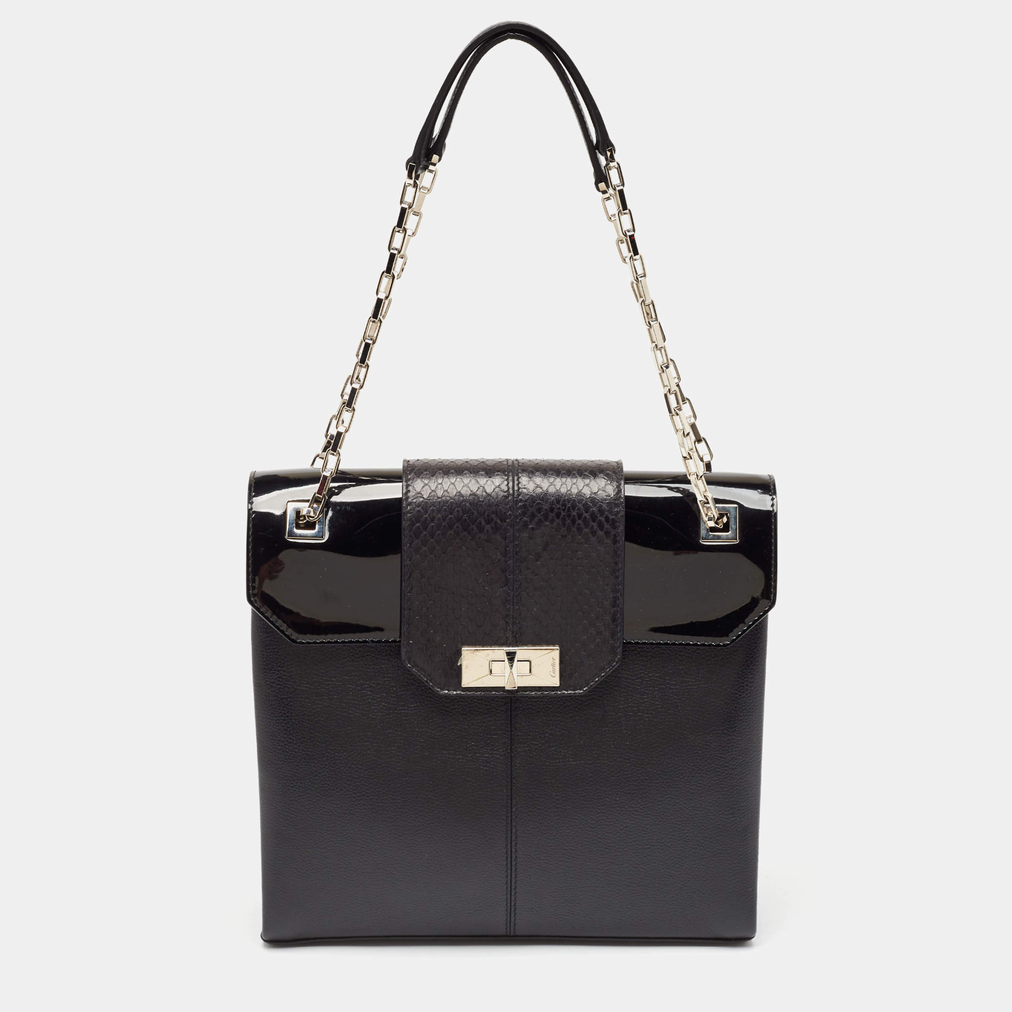 Cartier Black Python, Patent and Leather Feminine Line Tote